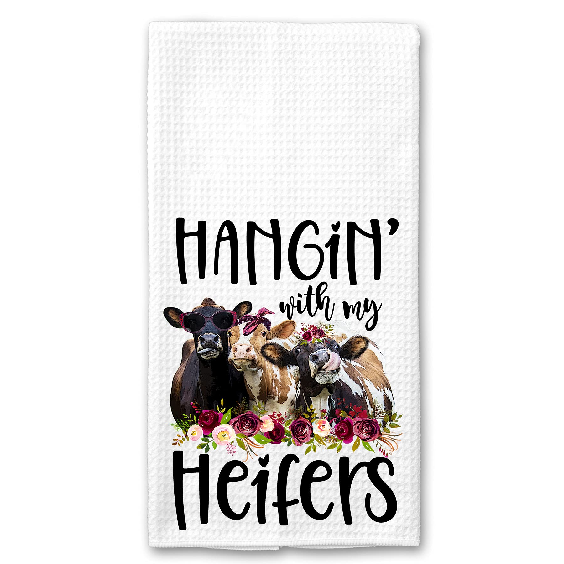 Funny Cow Farm Microfiber Kitchen Towel - Hanging with My Heifers Design - Absorbent & Durable for Kitchen, Dining & Farmhouse Decor