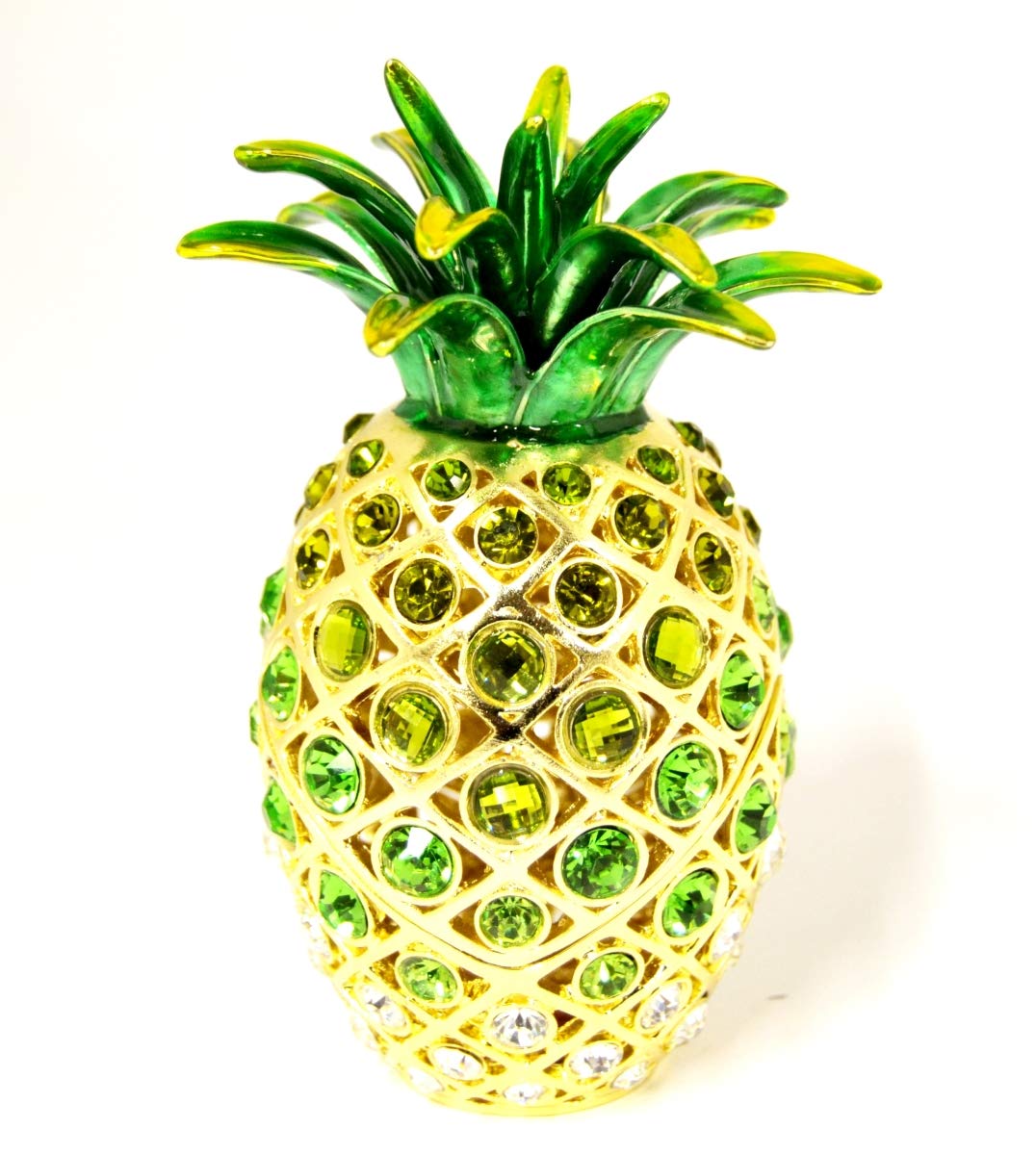 Large Pineapple Trinket Box with Hand-Set Green Austrian Crystals - Perfect for Jewelry Storage, Home Decor, and Gift Giving
