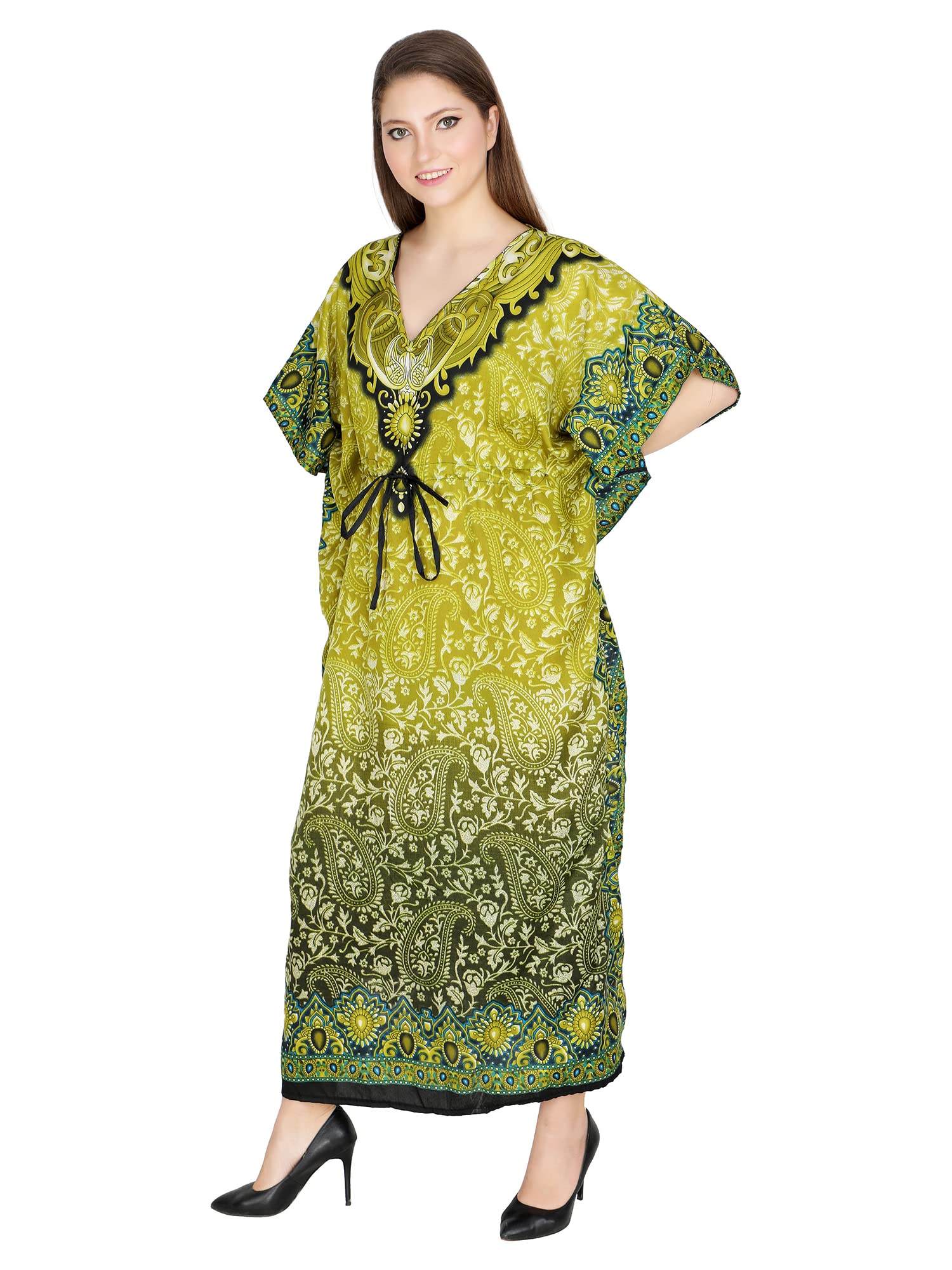 Stylish Ukal Women's Tunic Kimono Kaftan - Free Size Long Maxi Dress for Lounge, Party & Holiday Wear - Comfortable Nightwear in Sky Blue & Green - Perfect for Beach Coverups, Resort Wear & Summer Evenings
