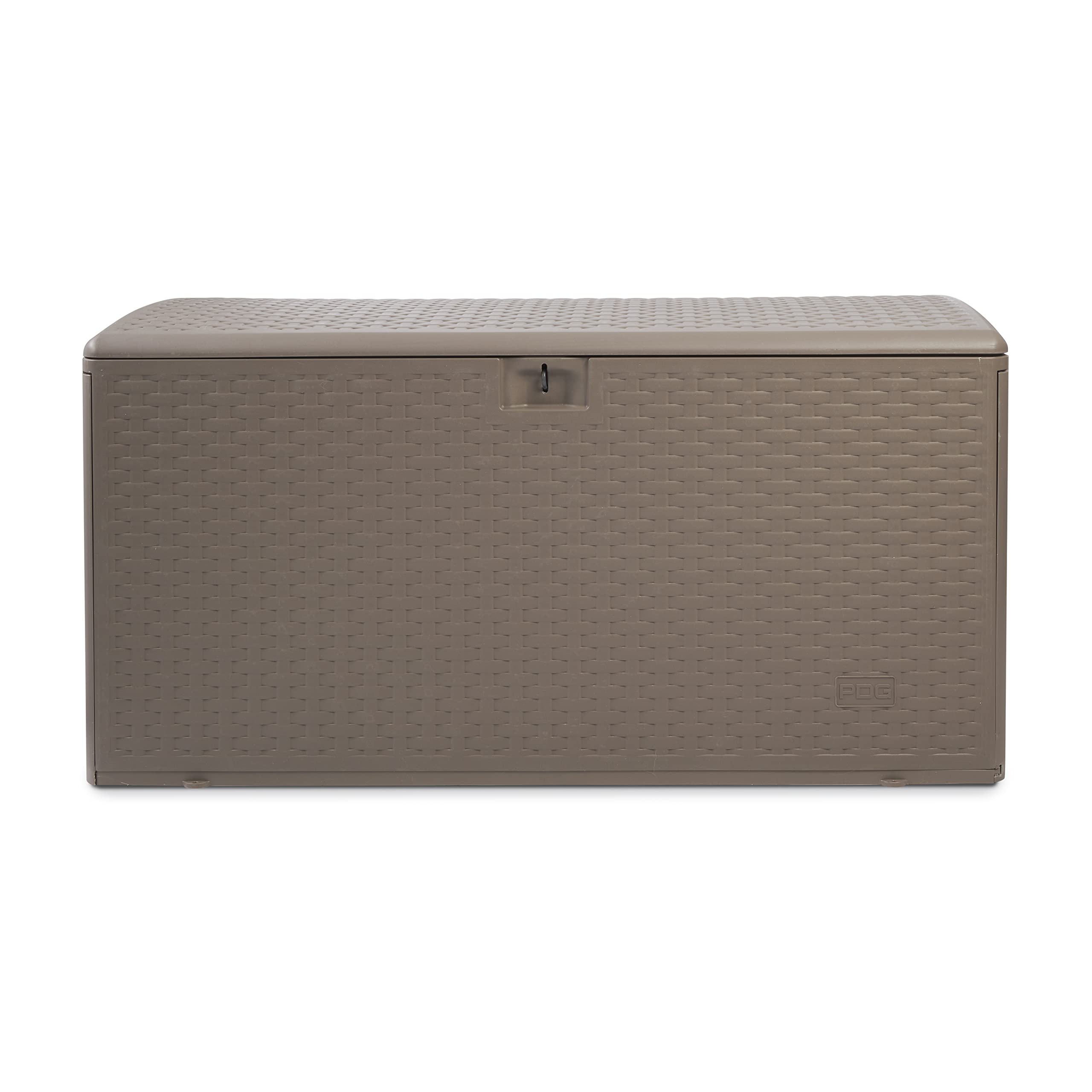 99 Gallon Driftwood Outdoor Storage Deck Box with Standard Close - Weatherproof Plastic Deck Box for Patio, Garden & Backyard Organization