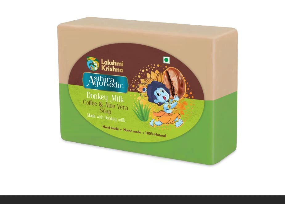 Lakshmi Krishna Natural Donkey Milk Aloe Vera Coffee Soap 100g - Revitalizing & Moisturizing Bar for Nourished, Hydrated Skin - Perfect for Daily Face & Body Cleansing, Spa Treatment & Gift Sets