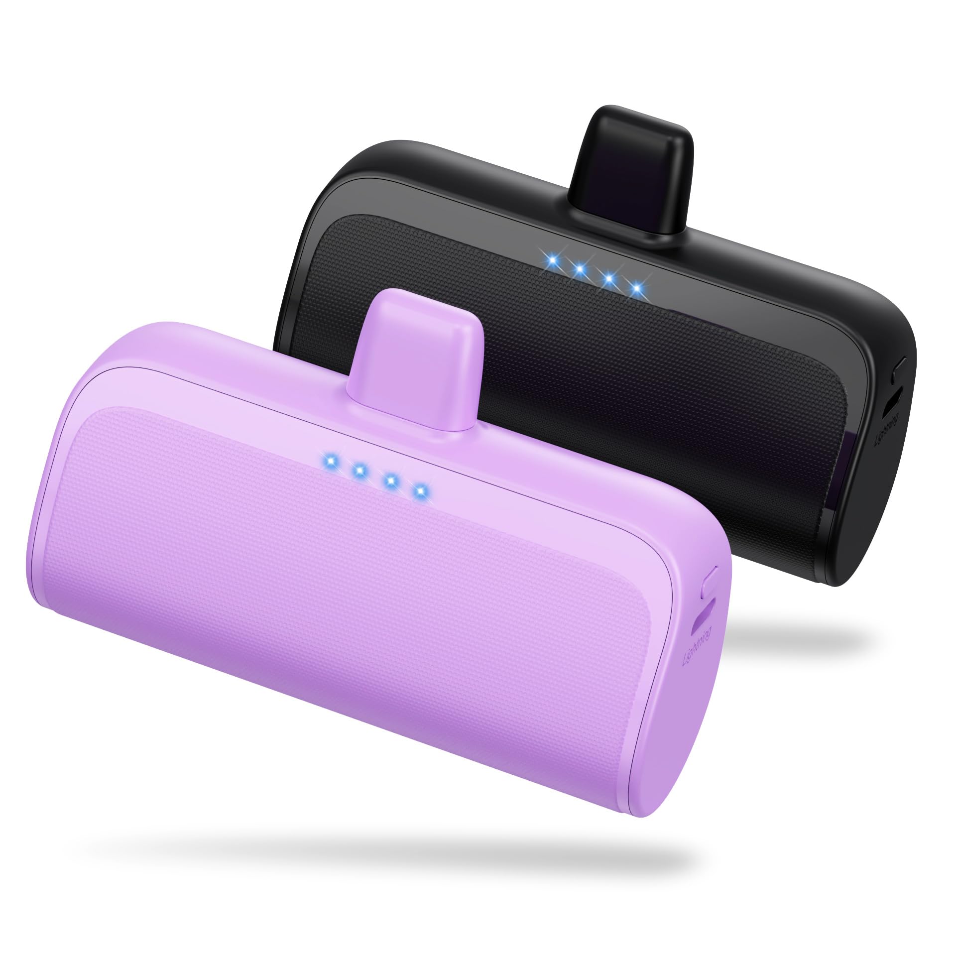 [2 Pack] 5200mAh Mini Portable Charger for iPhone - Ultra-Compact Fast Charging Power Bank, Cute Small Battery Pack Compatible with iPhone 14/14 Pro Max/13/13 Pro/12/11/XR/8/7/6 (Black+Purple) - Perfect for Travel, Outdoor Activities & Emergency Power Backup