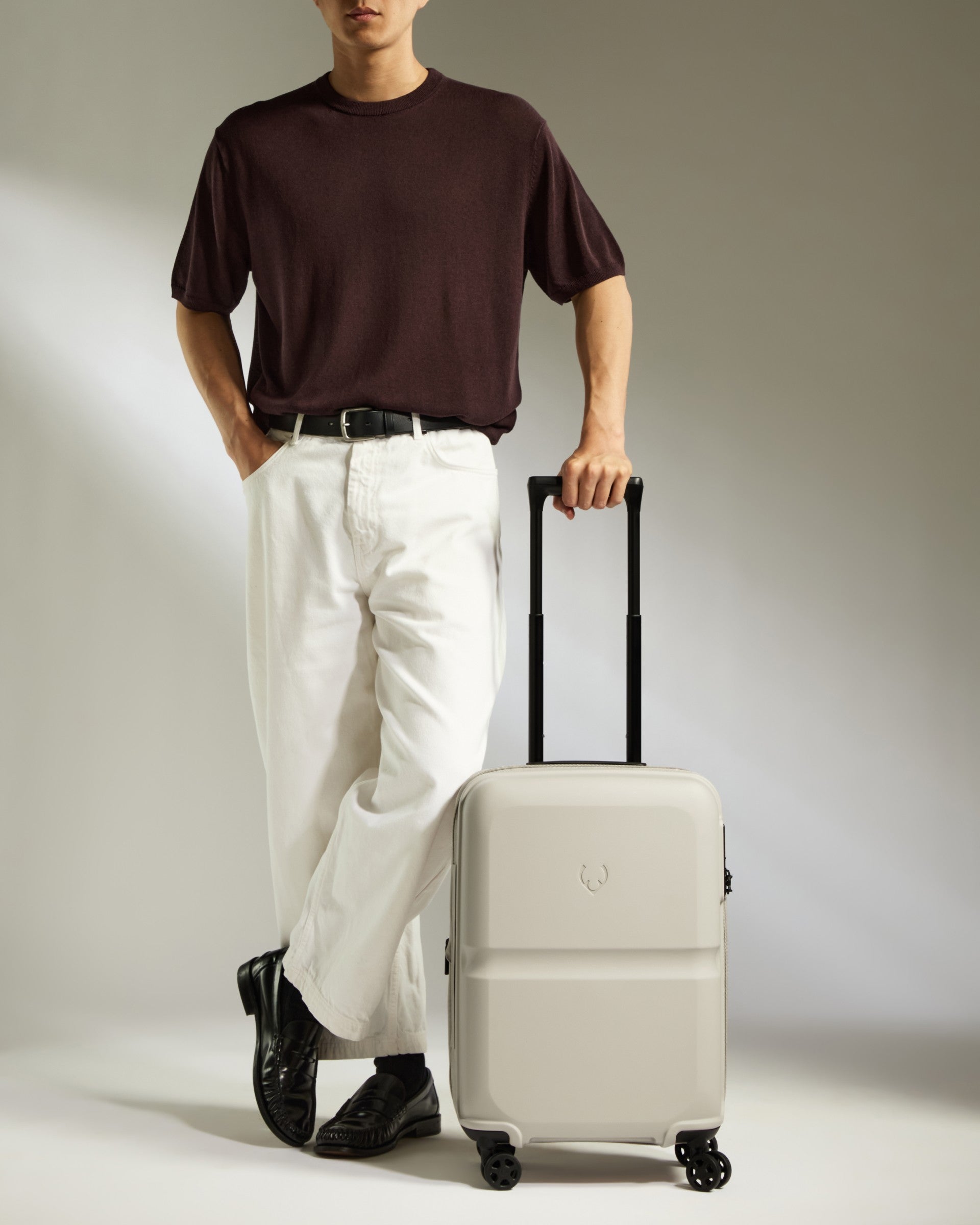Expandable Carry-On Luggage in Taupe with Single Stripe - Lightweight Travel Suitcase for Airplane, Business Trips & Weekend Getaways