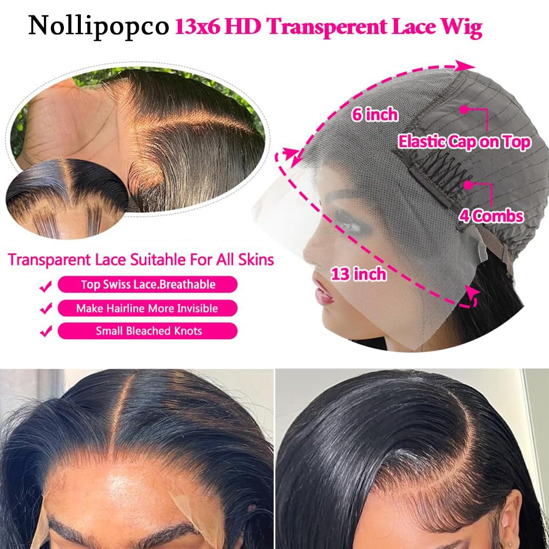 28 Inch 13x6 HD Straight Human Hair Lace Front Wig - Pre Plucked 180% Density 12A Glueless Lace Wig for Black Women | Natural Look for Daily Wear, Parties & Special Occasions