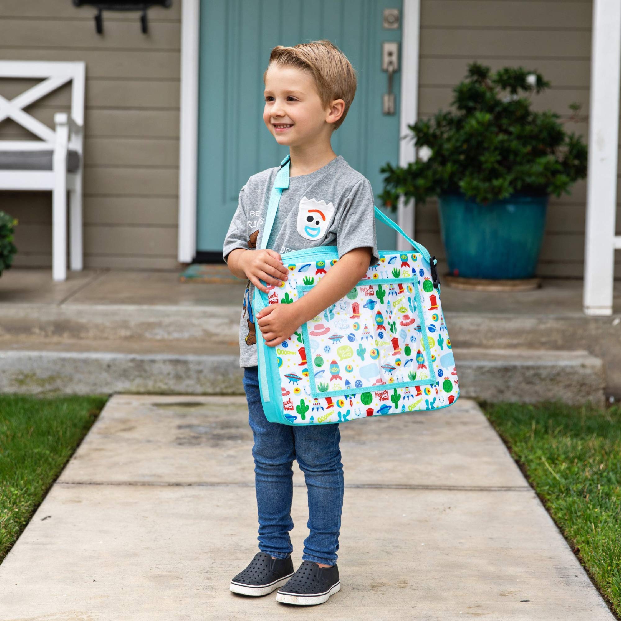 J.L. Childress Disney Baby 3-in-1 Travel Tray & iPad Tablet Holder - Car Seat Lap Tray for Toddlers and Kids - Portable Toddler Travel Accessories for Airplanes, Road Trips, and Lap Desk - Includes Toy Story Themed Tablet Holder and Carry Bag - Perfect for Road Trips, Air Travel, and Dining On-The-Go