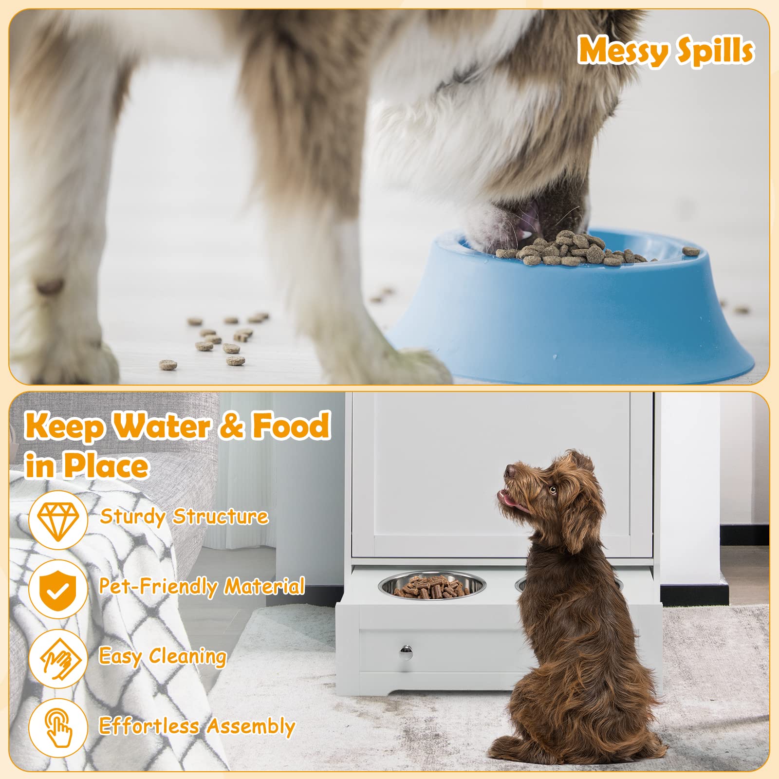 PETSITE Large Pet Feeder Station - Dog Food Storage Cabinet with Stainless Steel Double Pull-Out Raised Bowls for Dog Feeding & Watering Supplies, Pet Toy Organizer in White - Perfect for Kitchen, Laundry Room or Mudroom Pet Feeding Stations