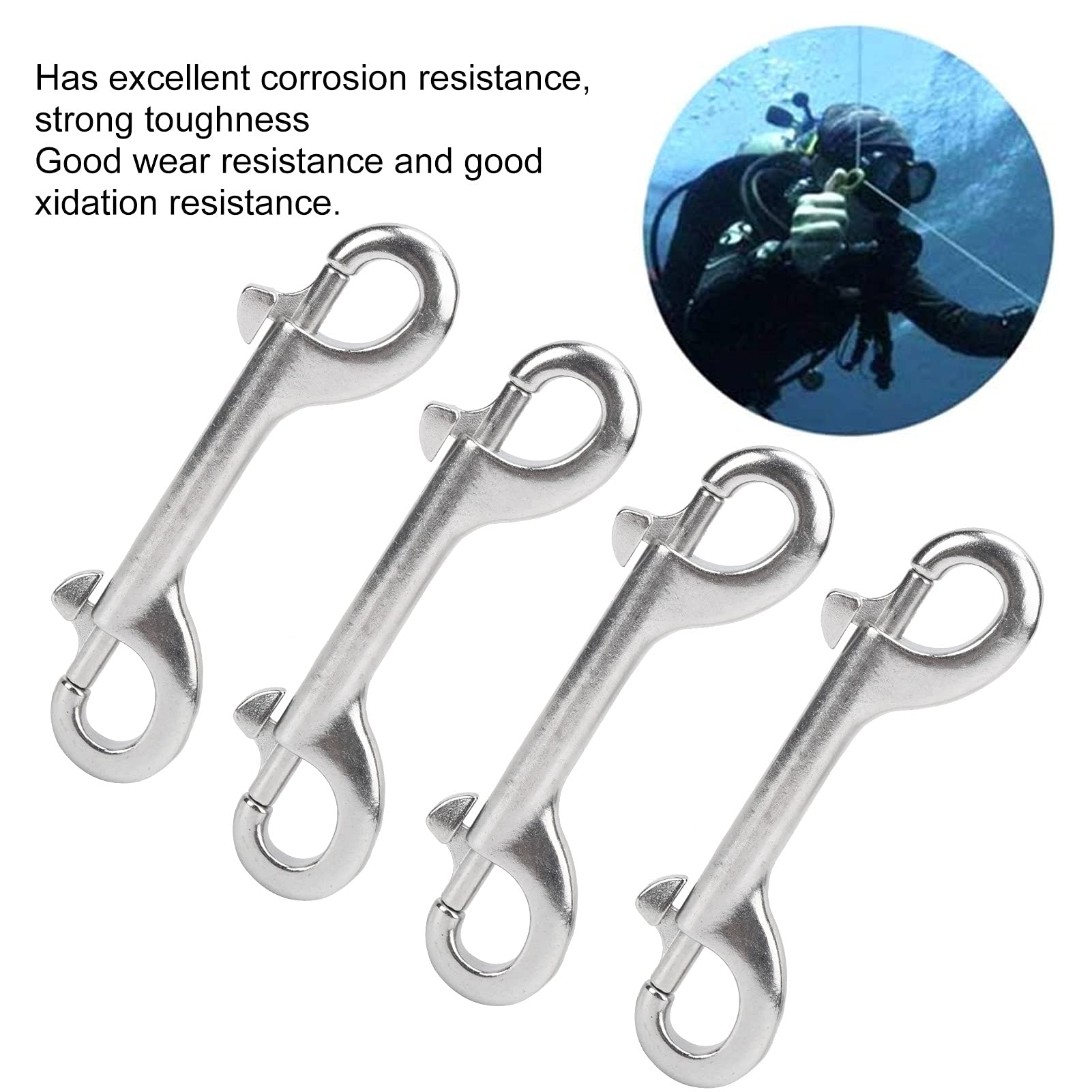 Stainless Steel Double Ended Bolt Snap Hooks - Heavy Duty Diving Clips for Scuba Gear, Pet Feed Buckets, Hammocks & Horse Tack | Marine & Outdoor Use