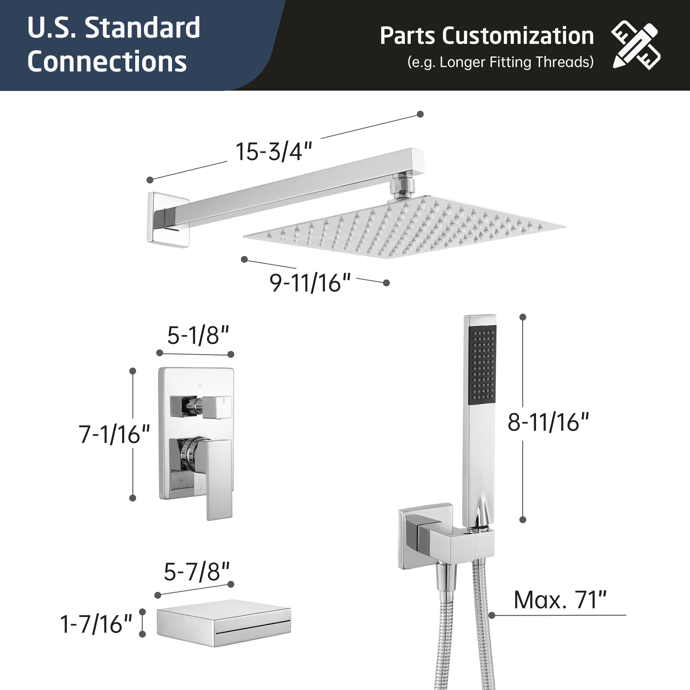 Premium KES Chrome 10-Inch Rain Shower System with Tub Spout & Handheld Spray - Pressure Balance Bath Faucet Set XB6305F18-CH for Modern Bathroom Renovation & Spa-Like Experience
