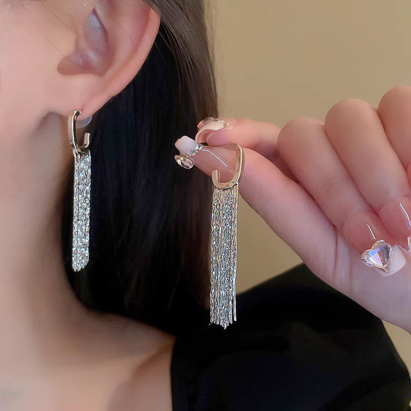 Gold Silver C Hoop Tassel Waterdrop Earrings for Women | Elegant Boho Dangle Earrings for Party, Wedding & Everyday Wear | A8057