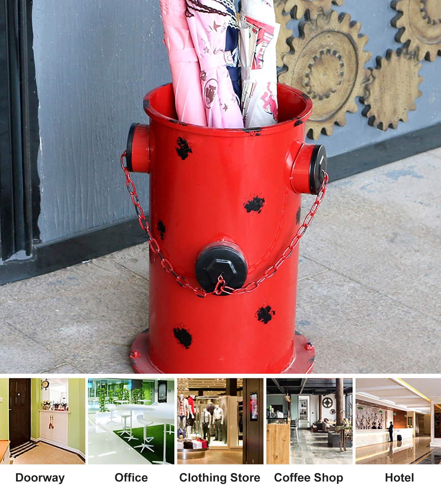 Distressed Iron Umbrella Stand with Drip Tray - Industrial Round Walking Stick Holder - Fire Hydrant Design for Indoor/Outdoor Entryway Organization - Perfect for Home, Office, and Restaurant Use