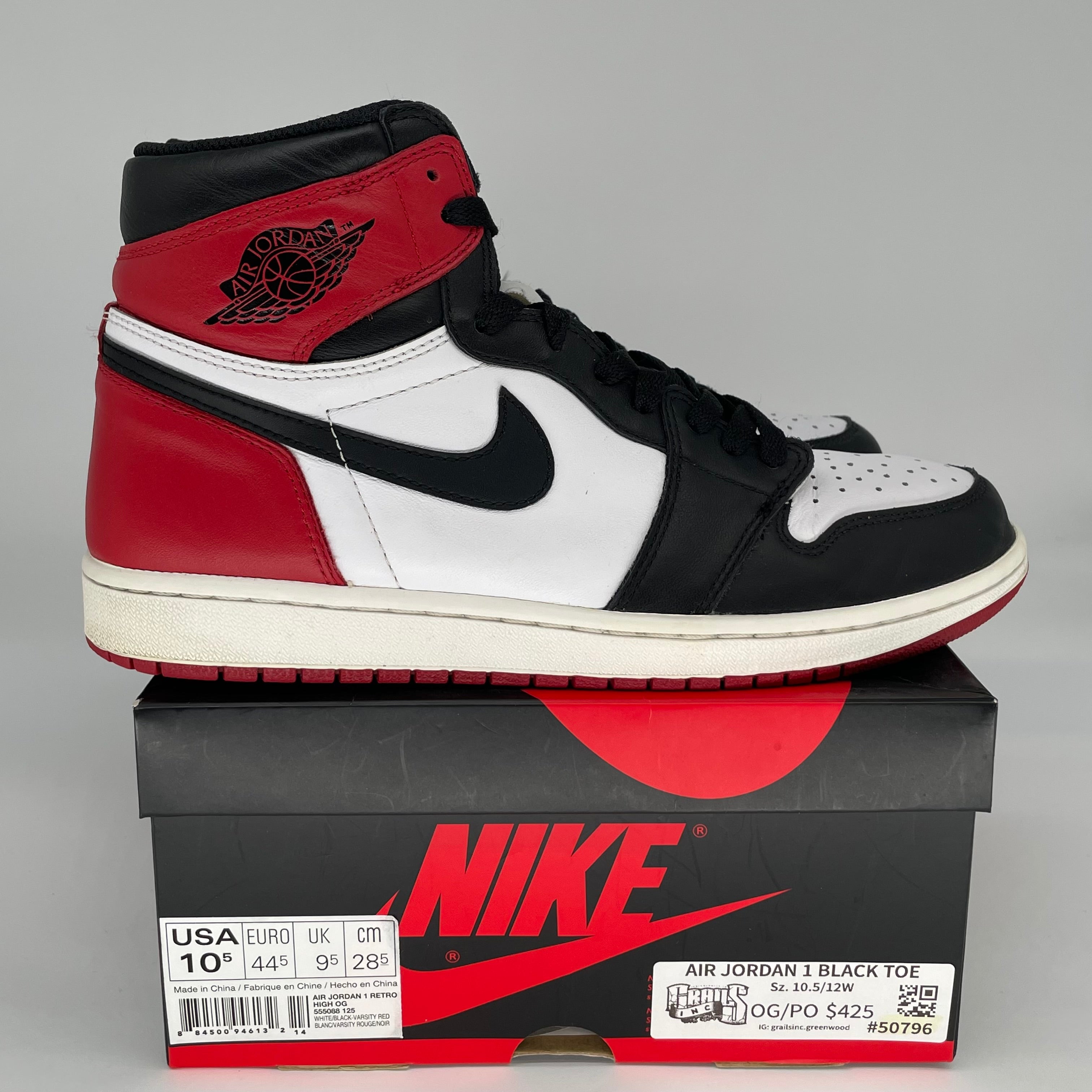 AIR JORDAN 1 Retro High OG 'Black Toe' Men's Basketball Shoes Size 10.5 (555088-125) - Perfect for Streetwear, Sneaker Collecting & Casual Wear