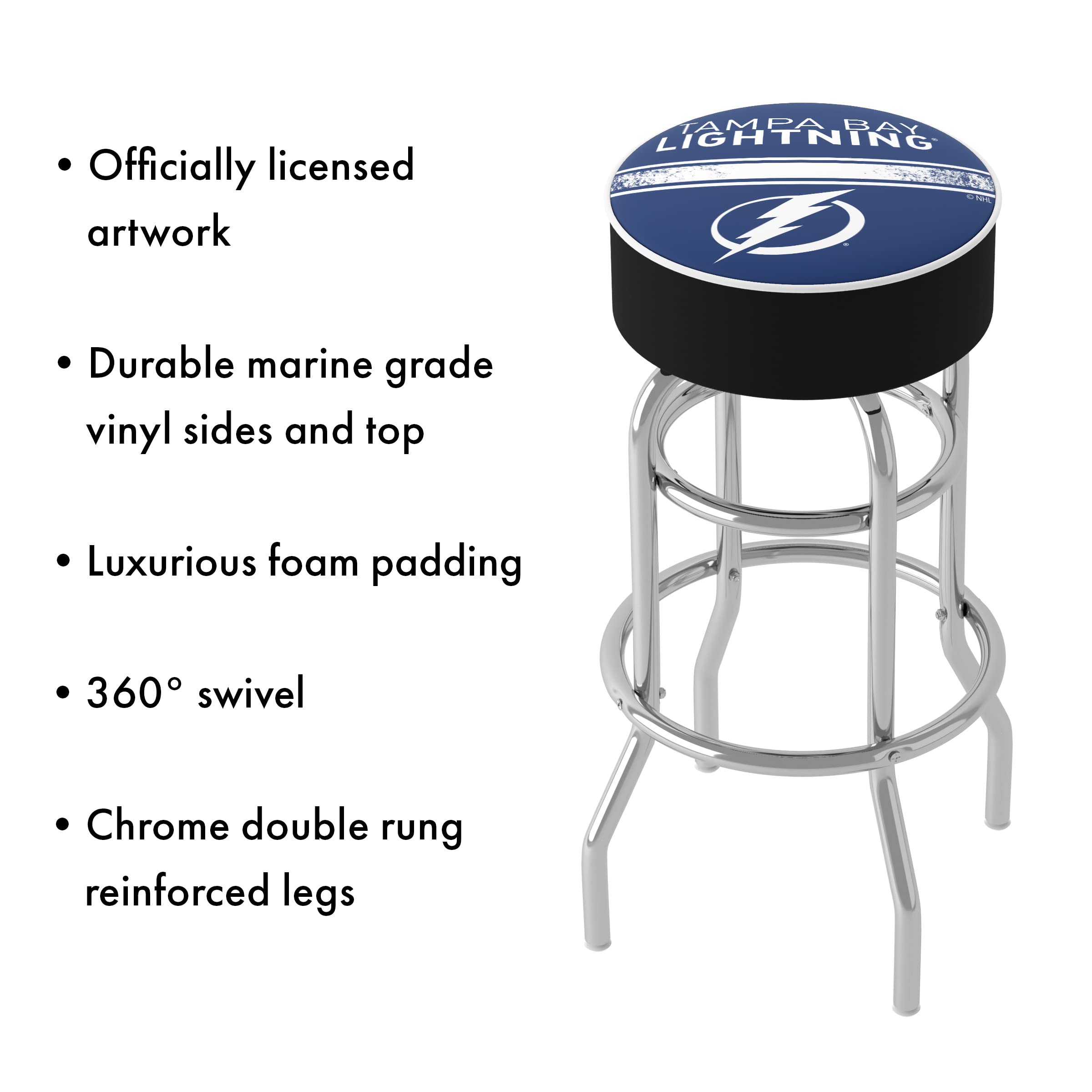 Trademark Global Tampa Bay Lightning Logo Swivel Bar Stool with Foam Padded Seat - Game Room, Garage & Home Bar Stool - Perfect for Sports Fans, Man Cave Decor & Sports Themed Parties