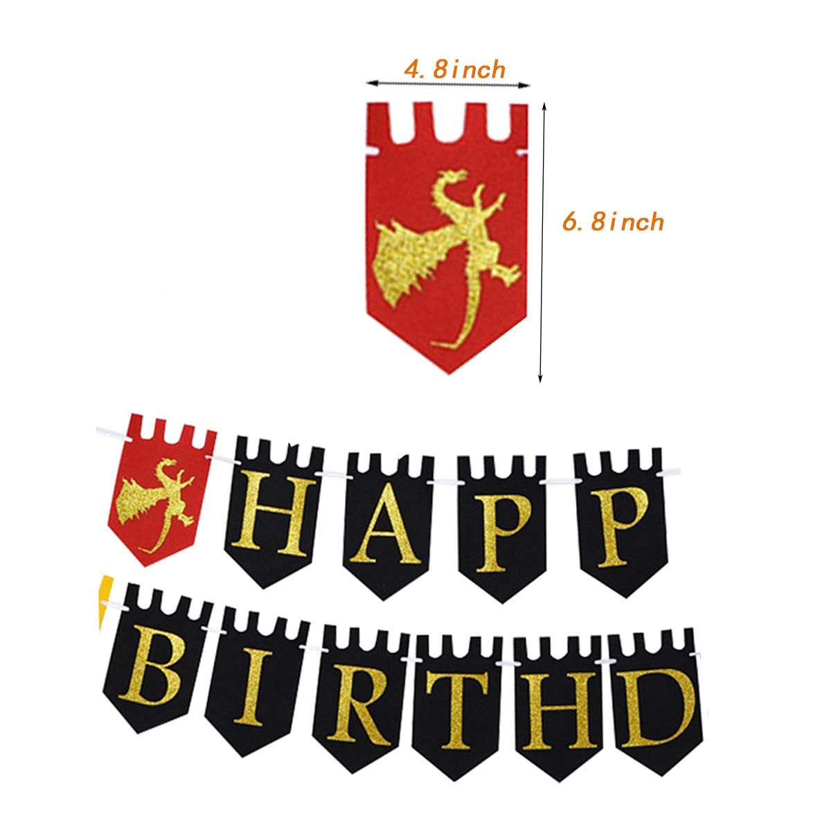 Game of Thrones Inspired Dragon & Basement Birthday Banner - Glittering Happy Birthday Pull Flag Decoration for Fantasy Themed Parties & Medieval Decor