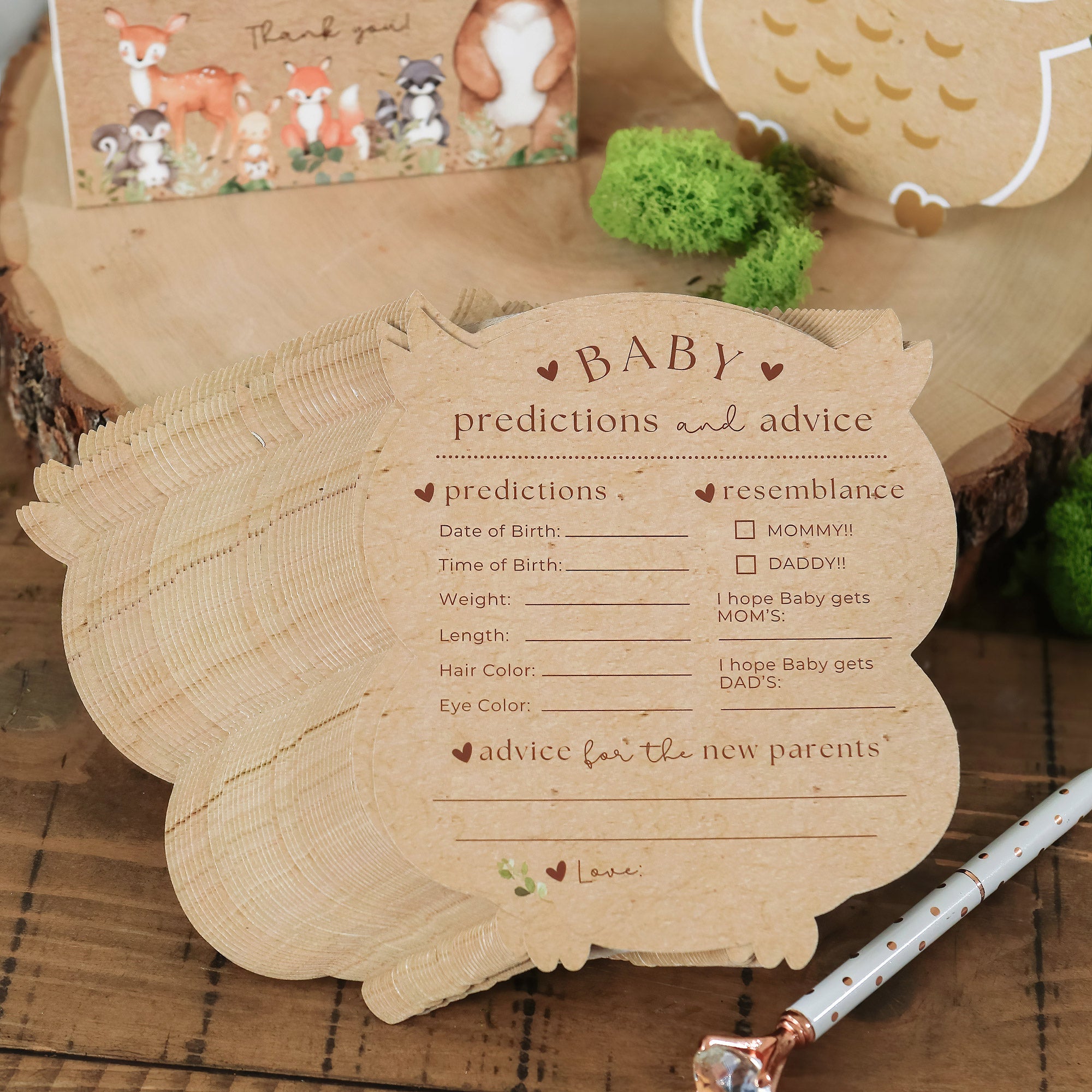 Woodland Baby Shower Advice Cards Set - 40 Pack Blank Greeting Cards with Envelopes for Wishes & Messages - Perfect for Baby Showers, Gender Reveals & New Parent Gifts