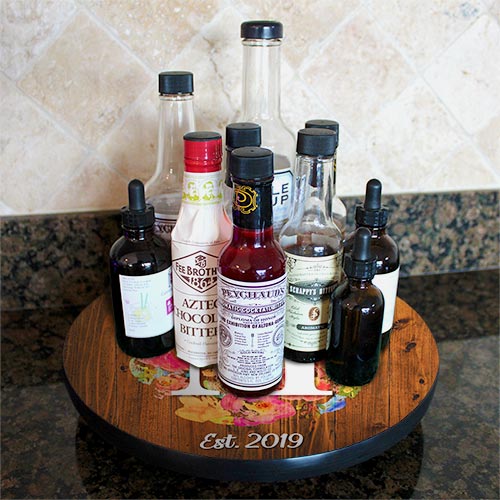 Custom Name Lazy Susan Turntable - Floral Watercolor Design, 3 Sizes (8/10/12 Inch) - Handcrafted Wooden Tabletop Organizer - Made in USA - Perfect for Dining Table, Kitchen Counter & Home Decor
