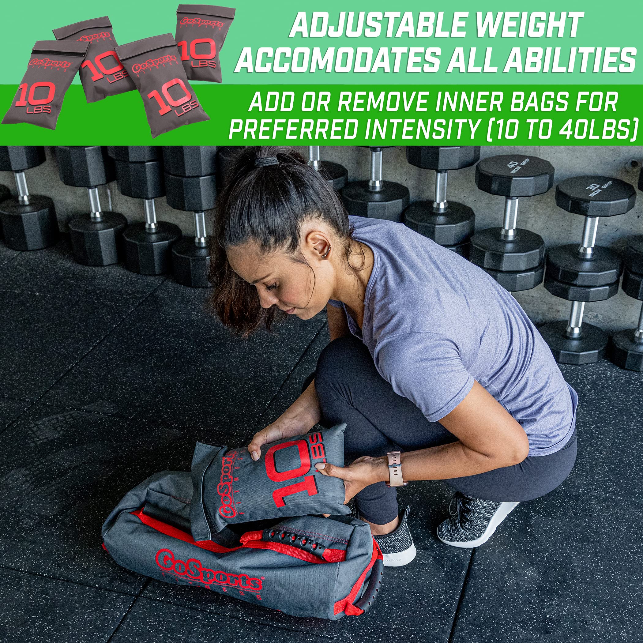 GoSports 40 lbs Adjustable Fitness Sandbag for Strength Training - Weighted Workout Bag for Home Gym, CrossFit, and Outdoor Exercises - Fill with Sand for Custom Resistance - Perfect for Beginners to Advanced Athletes