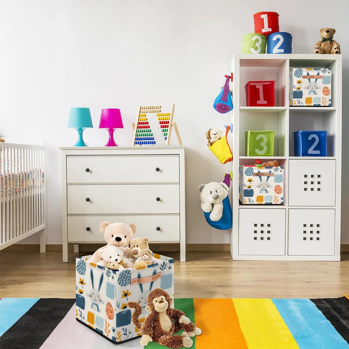Collapsible Fabric Cube Storage Bins with Handles - Easter Rabbit Design Organizer Baskets for Shelves, Toys, Towels & Closet Organization | Perfect for Home, Nursery & Office Storage Solutions