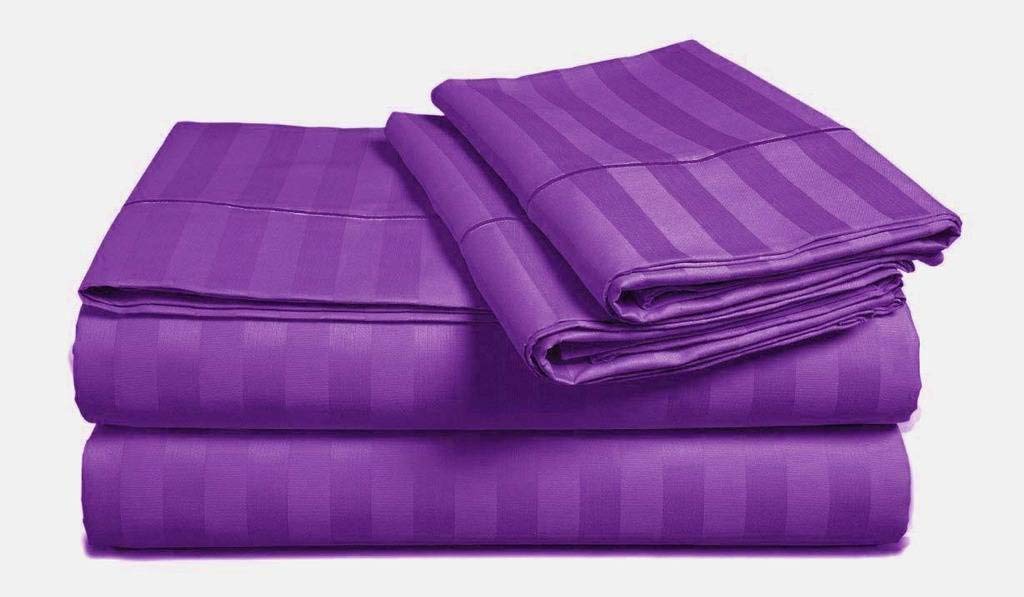 Luxury 500-Thread Count Purple Stripe Twin Bed Sheet Set - Super Soft 1PC Flat Sheet + 2PC Pillowcases for Single Bed | Premium Linen Blend for Ultimate Comfort | Perfect for Guest Rooms, Dorms & Cozy Bedroom Makeovers
