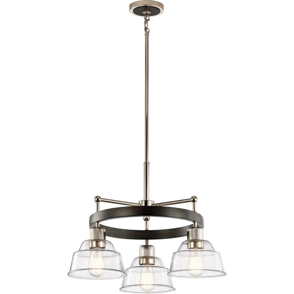 Kichler Eastmont 3-Light Chandelier - Clear Glass Shade, Polished Nickel & Walnut Wood Finish - Perfect for Dining Room, Bedroom or Entryway Lighting