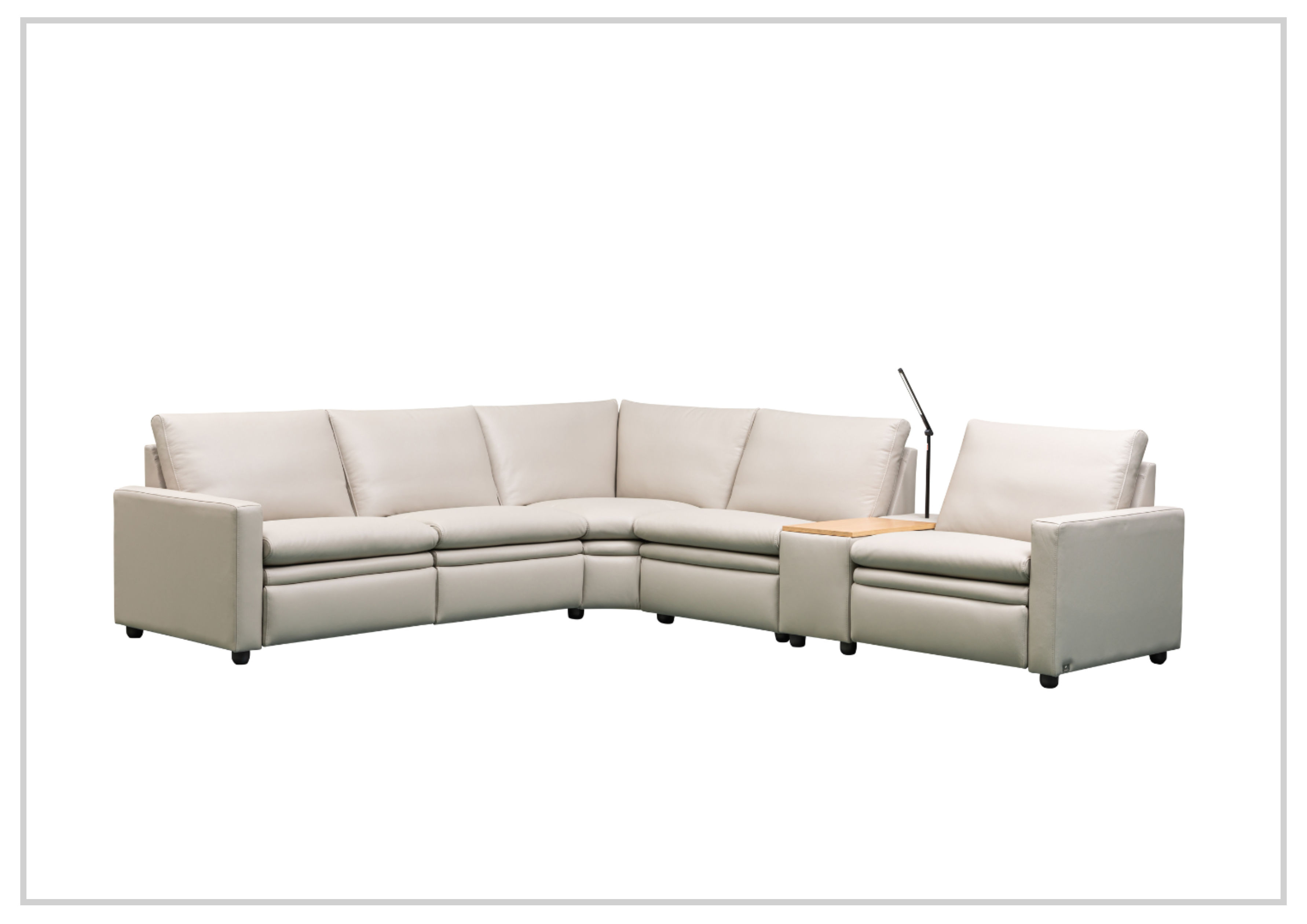 Klaussner Roma 6-Piece Beige Leather Power Reclining Sectional Sofa Set with USB Chargers - Modern Living Room Furniture for Home Theater & Family Gatherings