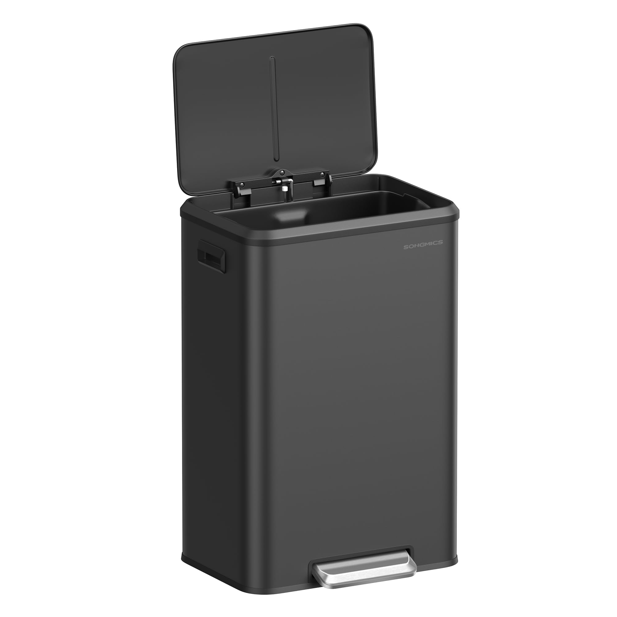 SONGMICS 10.5-Gallon (40L) Stainless Steel Kitchen Trash Can with Lid - Wide Foot Pedal, Soft Close & Stay Open Feature - Perfect for Home, Office & Restaurant Use - Black (ULTB541B40)