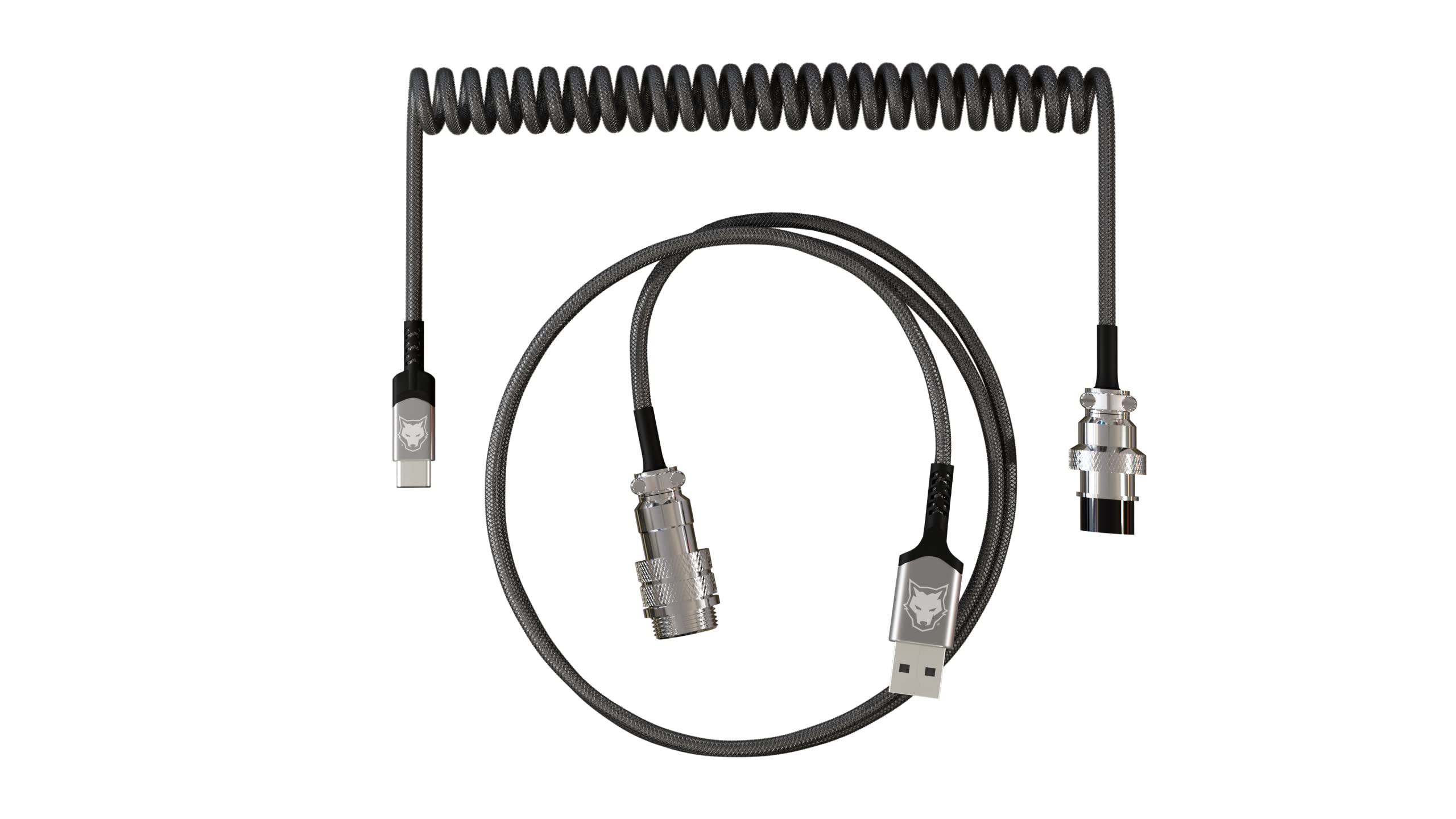 SubZERO Gaming Coiled Mechanical Keyboard Cable - Premium Double-Sleeved USB-C Cable with Detachable Aviator Connector, 6.6ft Dark Gray - Perfect for Mechanical Keyboards, Gaming Setups & Workstations