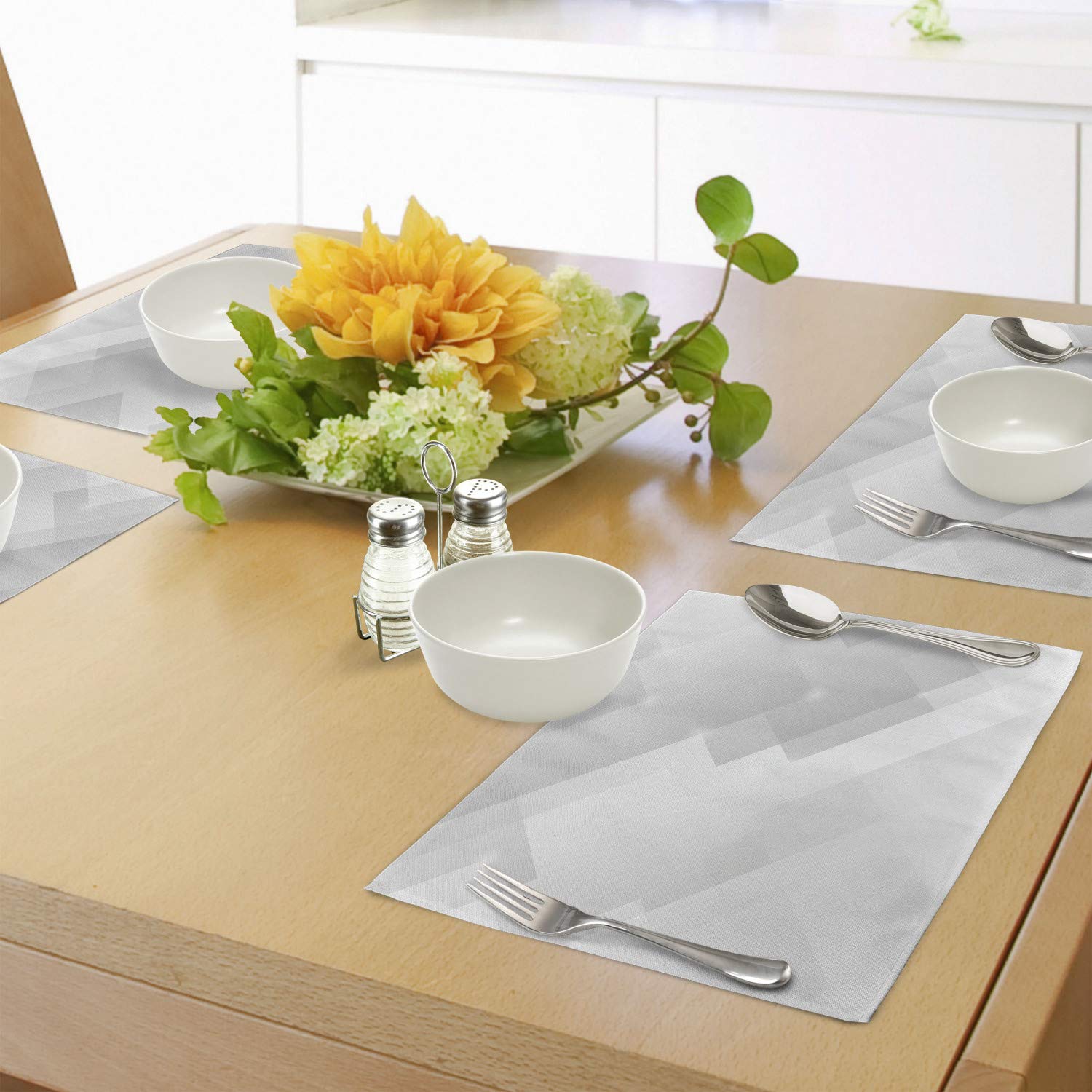 Ambesonne Grey Place Mats Set of 4 - Abstract Soft Tone Stripes Reflection Art Print Washable Fabric Placemats for Dining Table & Kitchen Decor | Perfect for Dinner Parties, Holiday Meals & Everyday Use