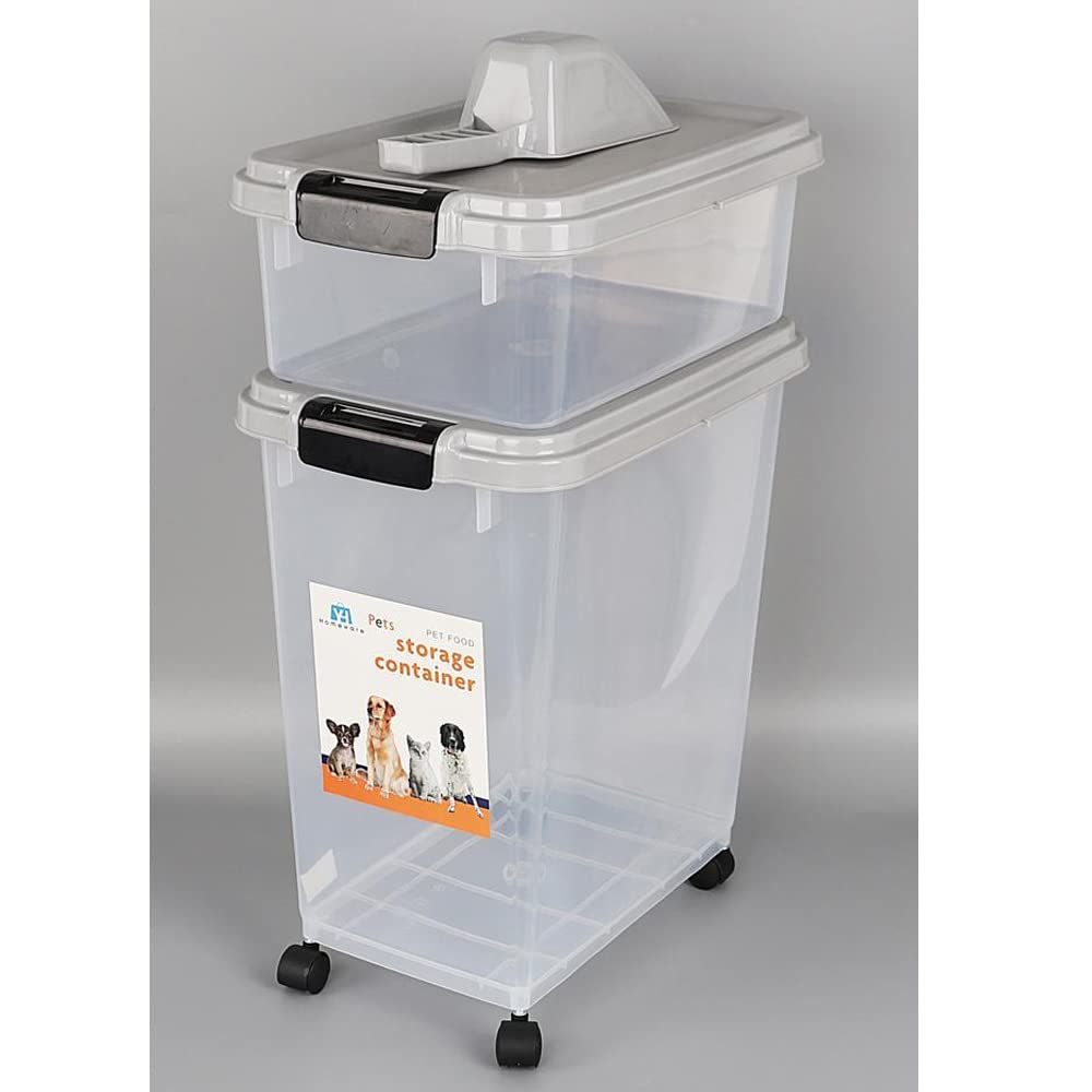 Prime Paws 3-Piece Airtight Pet Food Storage Container with Measuring Scoop - BPA-Free Plastic Dry Food Dispenser for Dogs & Cats - Keep Kibble Fresh (Grey) - Perfect for Kitchen, Pantry & Pet Feeding Areas