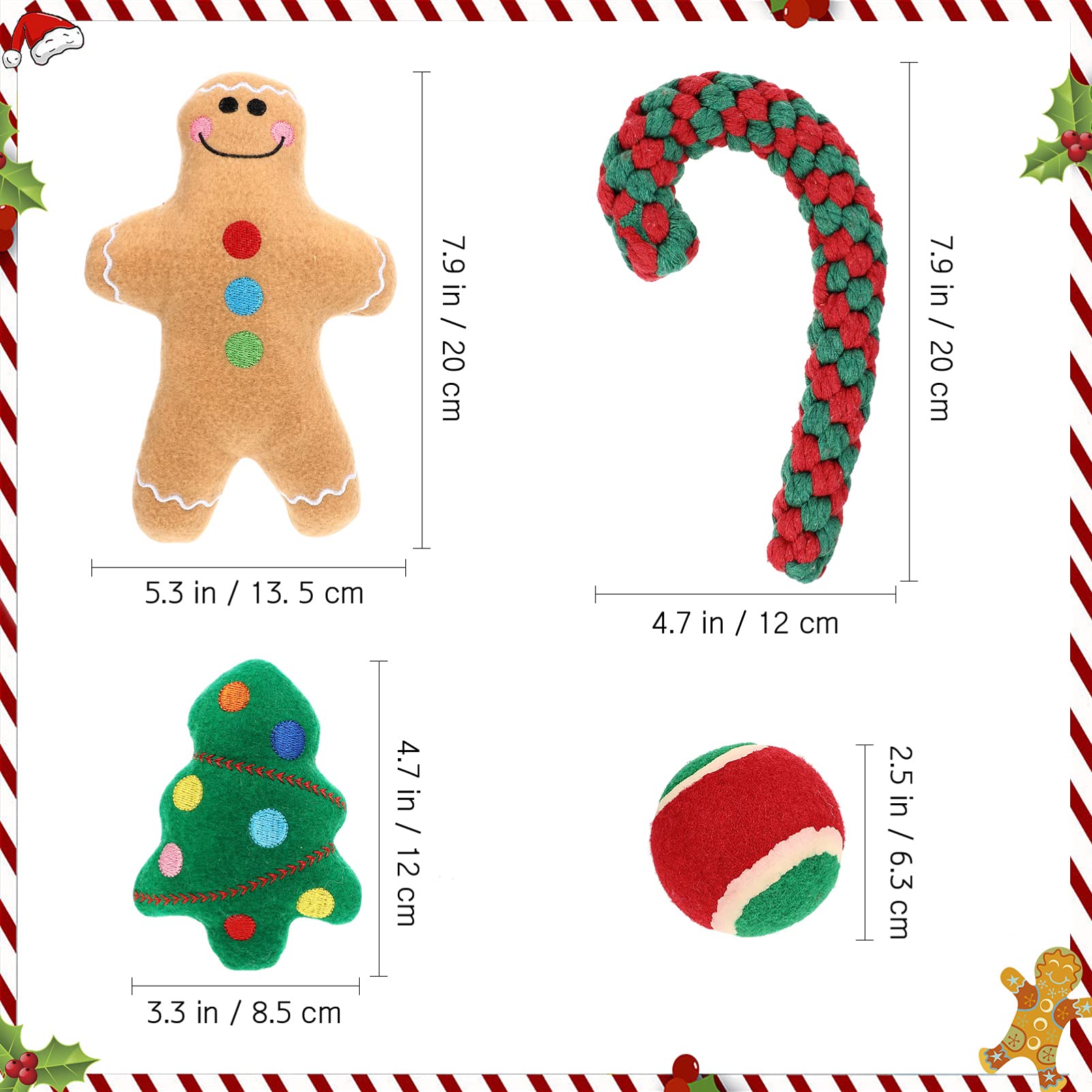 POPETPOP Christmas Dog Toys - Plush Squeaky Chew Toys for Puppies (Gingerbread Man & Tree Shapes) - Fun Holiday Pet Gifts for Playtime & Training