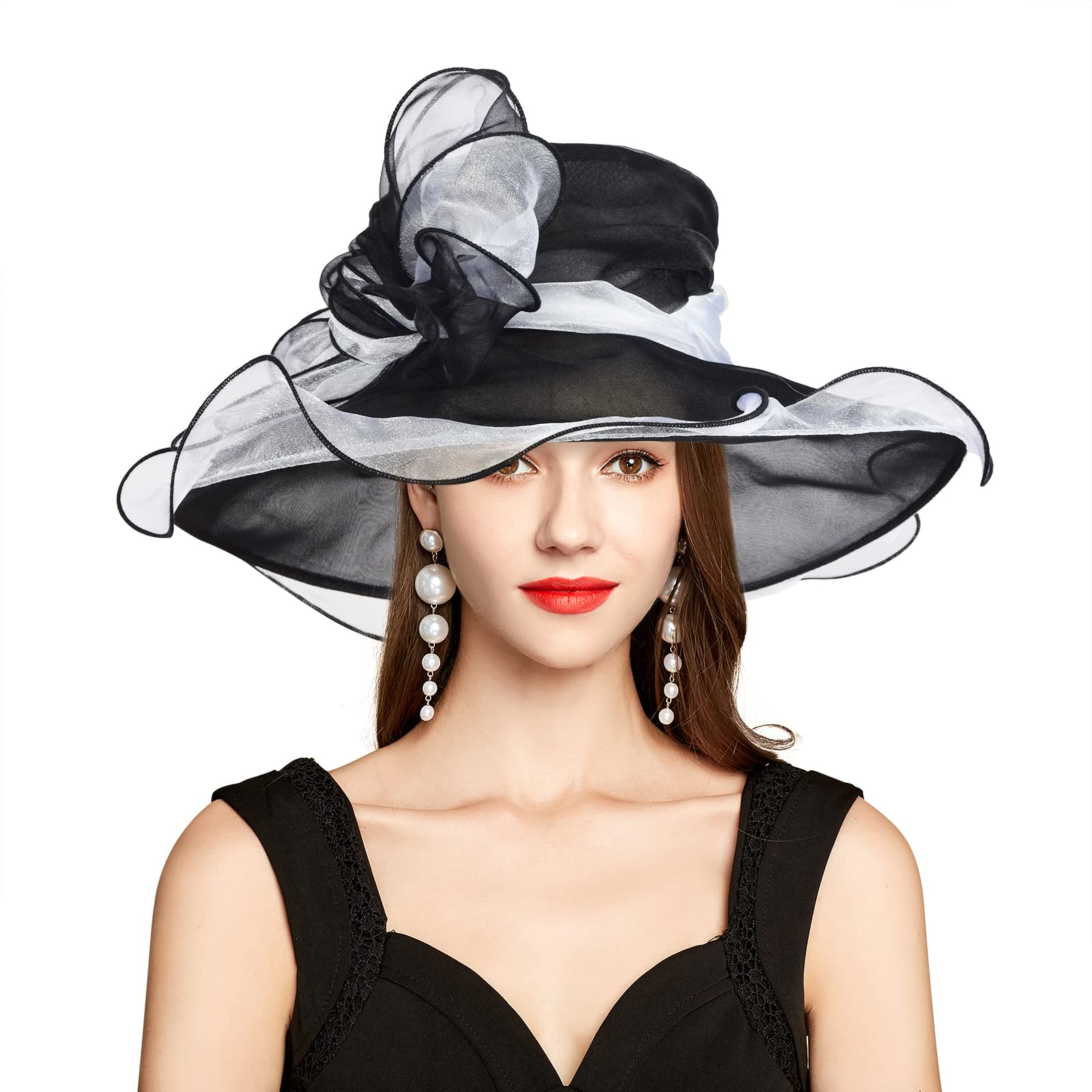 Elegant Derby Hats for Women with Headband Hairpin - Vintage Cloche Kentucky Fascinator Hats for Ladies - Organza Tea Party, Bridal, Church & Wedding Hats - Perfect for Garden Parties, Races & Formal Occasions