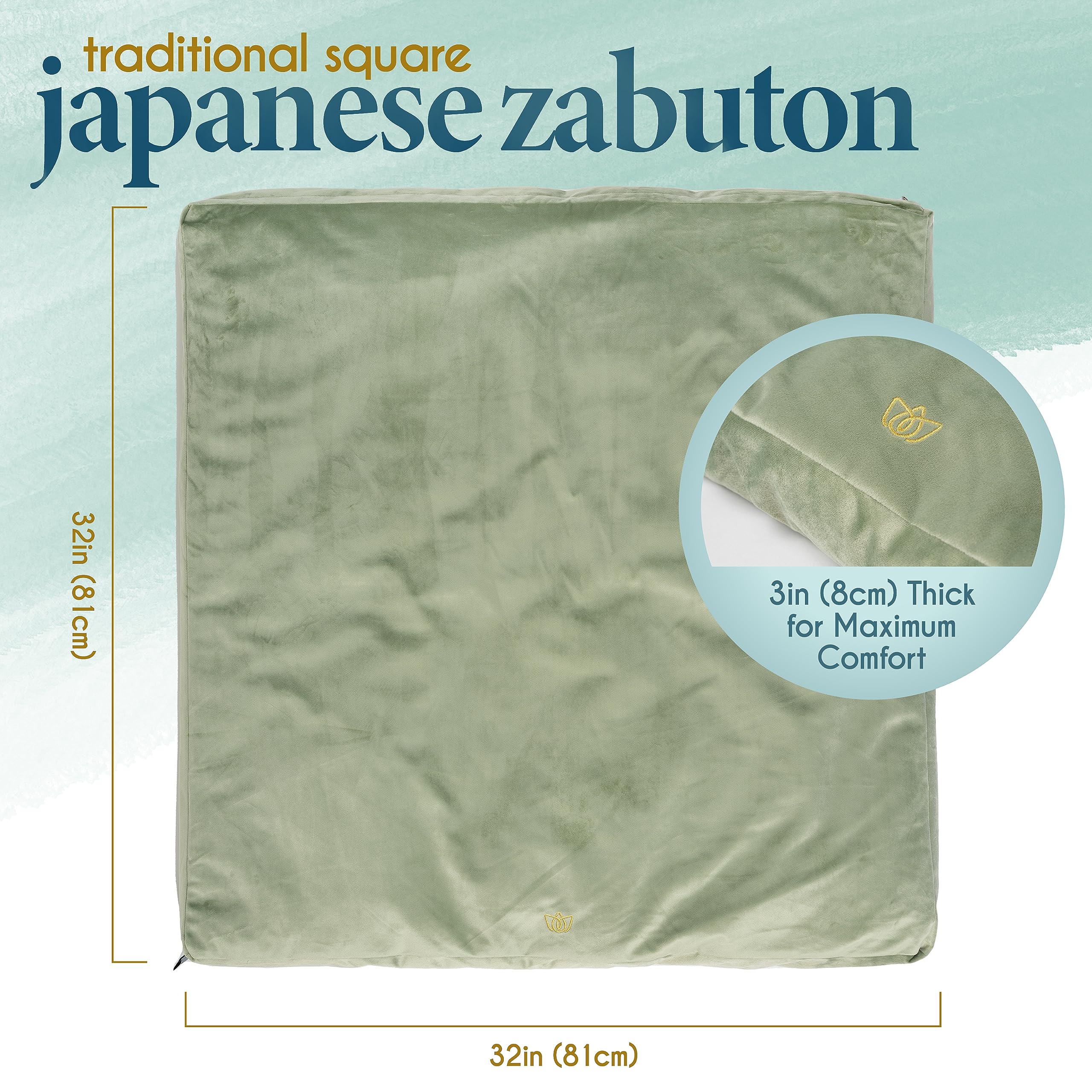 Florensi Premium Velvet Meditation Mat Zabuton - 100% Cotton Filled Floor Cushion for Yoga, Zen Sitting & Mindfulness Practice - Comfortable Meditation Pillow for Women & Men - Perfect for Home, Studio & Temple Use