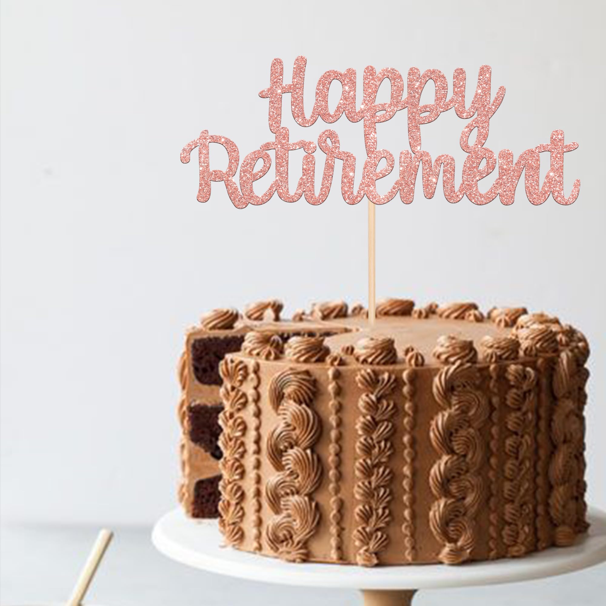 1 PCS Happy Retirement Cake Topper - Glitter Retired Cake Pick for Retirement Party Decorations (Rose Gold) | Perfect for Retirement Cakes, Birthday Celebrations & Farewell Parties