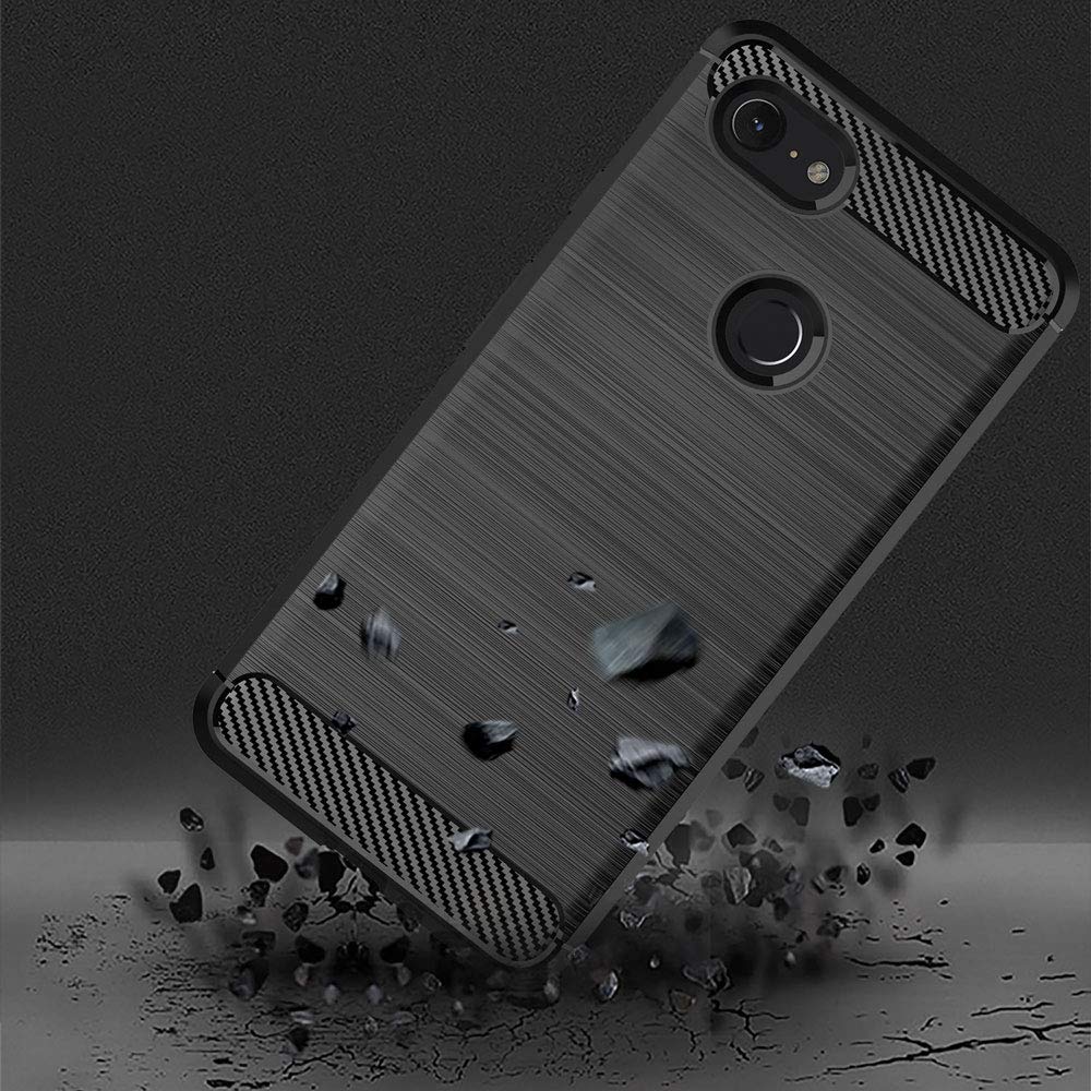Google Pixel 3 Phone Case - Slim Flexible TPU Rubber Cover with Shock Absorption & Anti-Scratch Protection | Lightweight Carbon Fiber Design (Brushed Black) | Perfect for Daily Use, Travel & Outdoor Activities