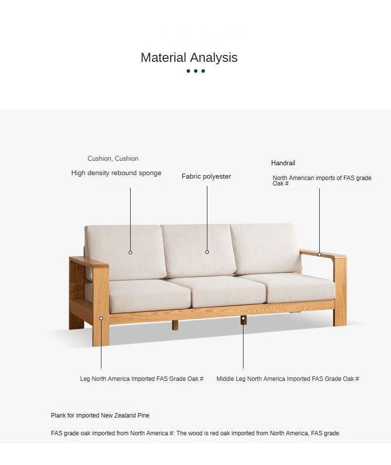 Oak Solid Wood Modern Fabric Sofa - Contemporary Living Room Furniture for Small Spaces & Apartments | Durable & Stylish Home Decor