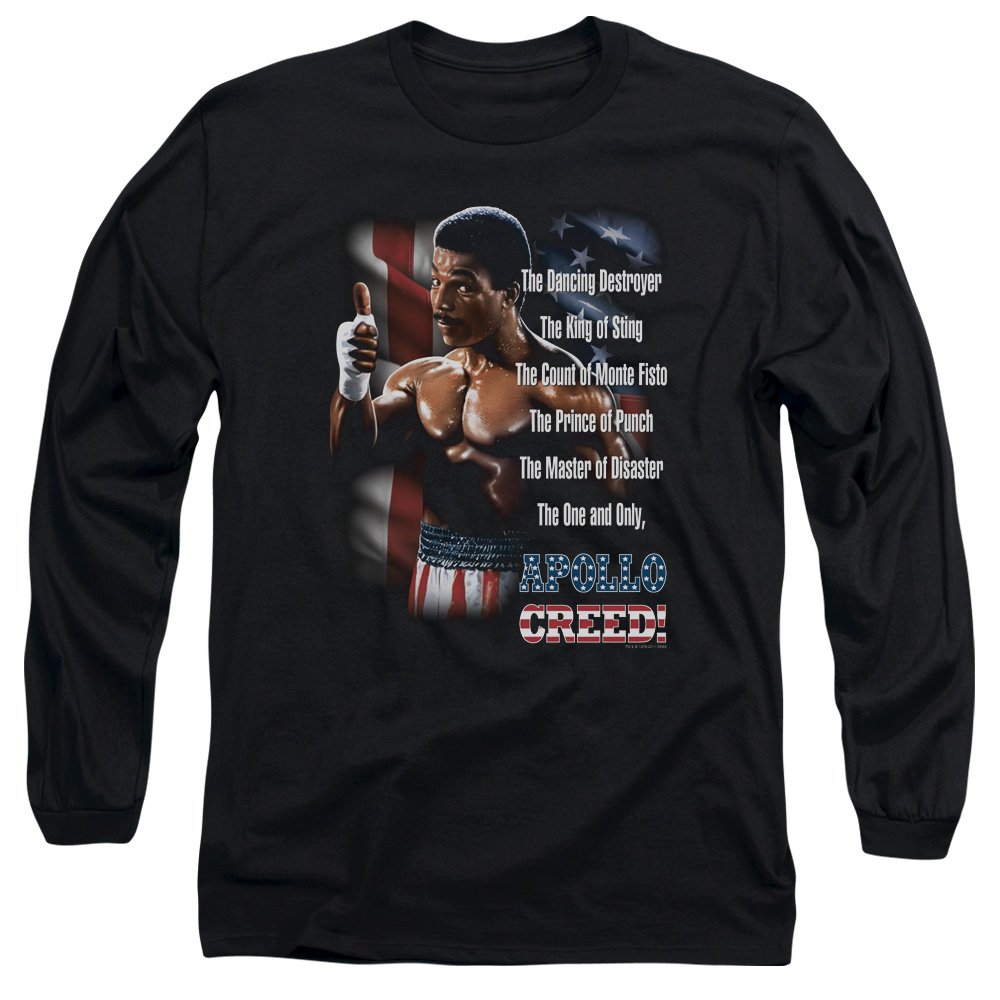 Rocky II Apollo Creed Black Long Sleeve T-Shirt | Official Movie Merchandise | Gym Workout & Vintage Style Outfit