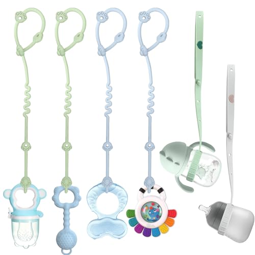 6PK Silicone Baby Pacifier Clips & Sippy Cup Holder Straps - Adjustable Teething Toy Leash for Stroller, Car Seat, High Chair & Crib | BPA-Free Baby Safety Accessories for Feeding, Travel & Playtime