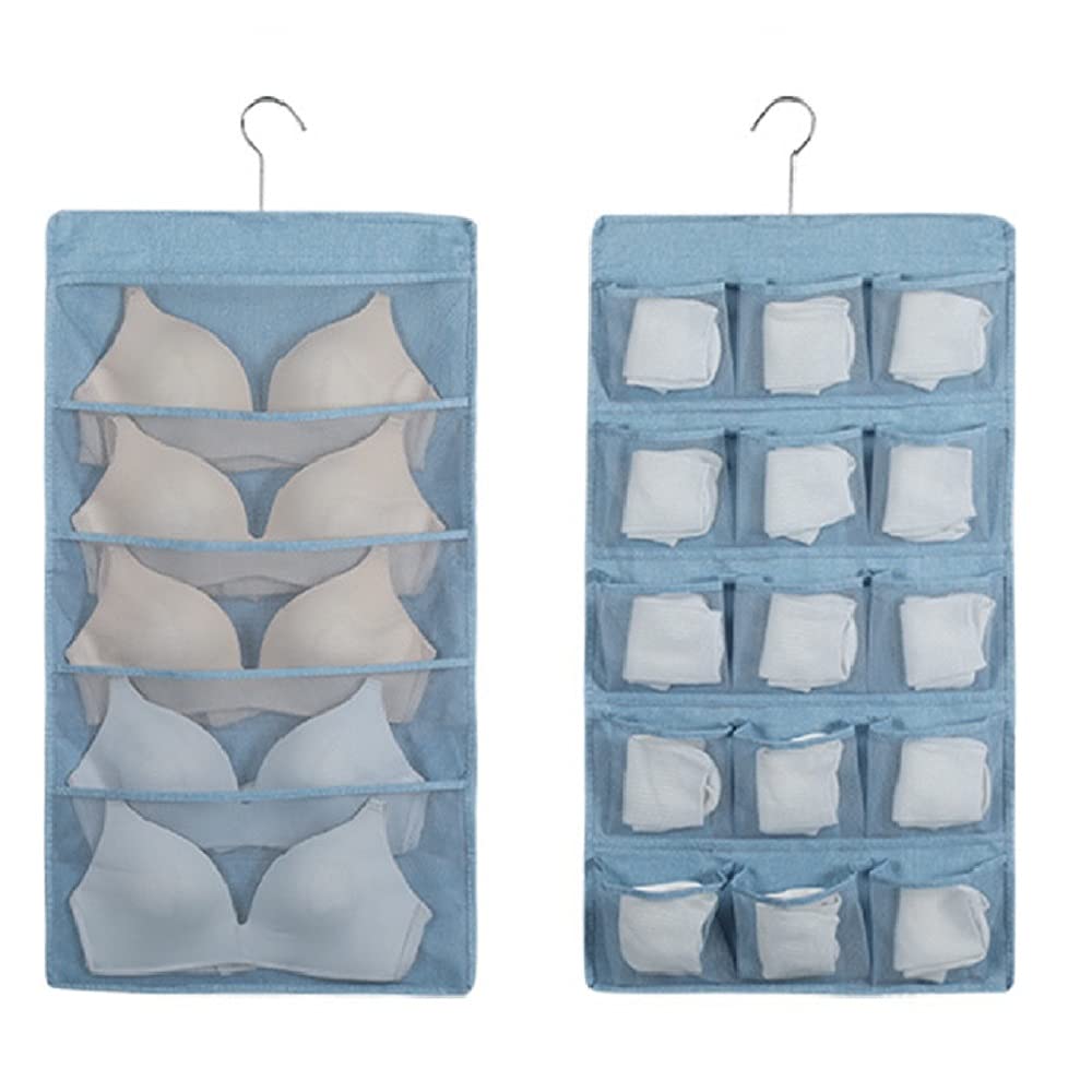 Hanging Closet Organizer for Bras, Underwear, Socks & Clothes - Space Saving Storage Solution for Bedroom, Pantry & Wardrobe (Blue) | Perfect for Small Spaces & Closet Organization