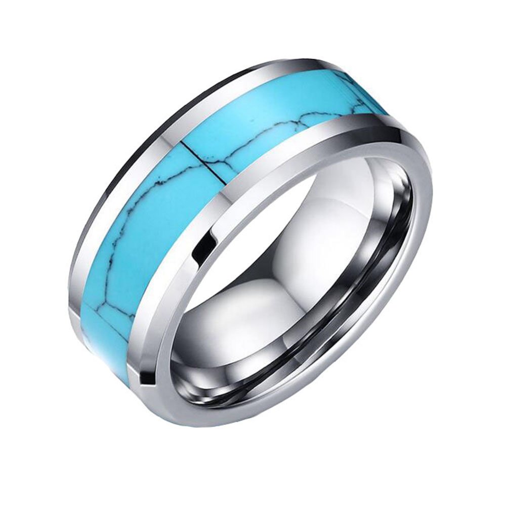 Men's Tungsten Steel Blue Stone Rings - Vintage Style Wedding Band for Men - Durable & Scratch Resistant Jewelry for Gifts, Engagements & Everyday Wear