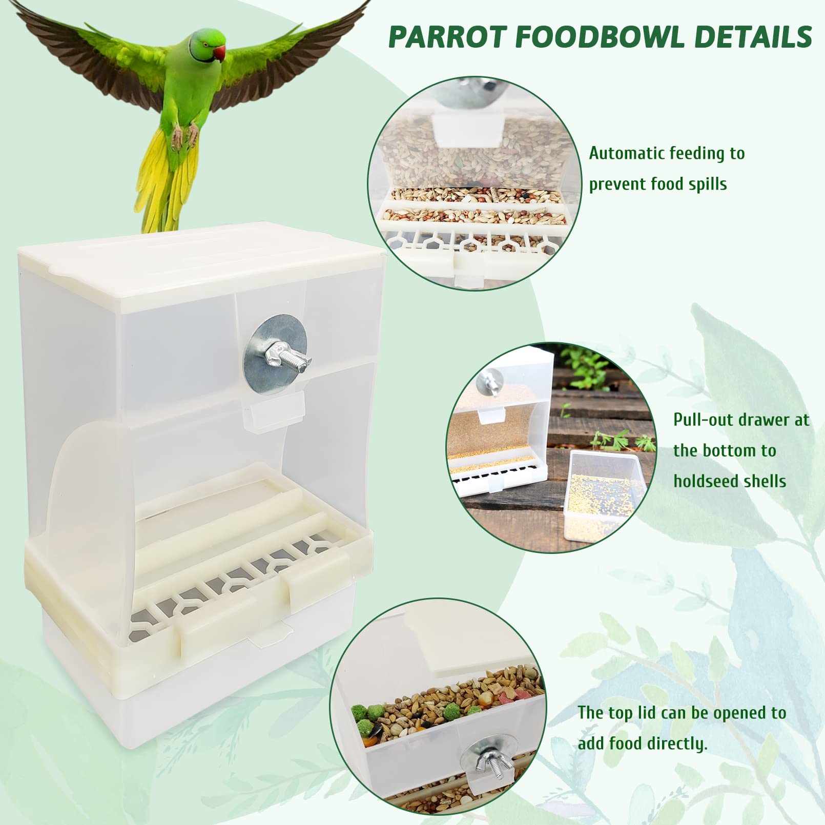 Automatic Bird Feeder for Cockatiel, Parrot & Finch - 2Pcs - Cage Accessories for Mess-Free Feeding
