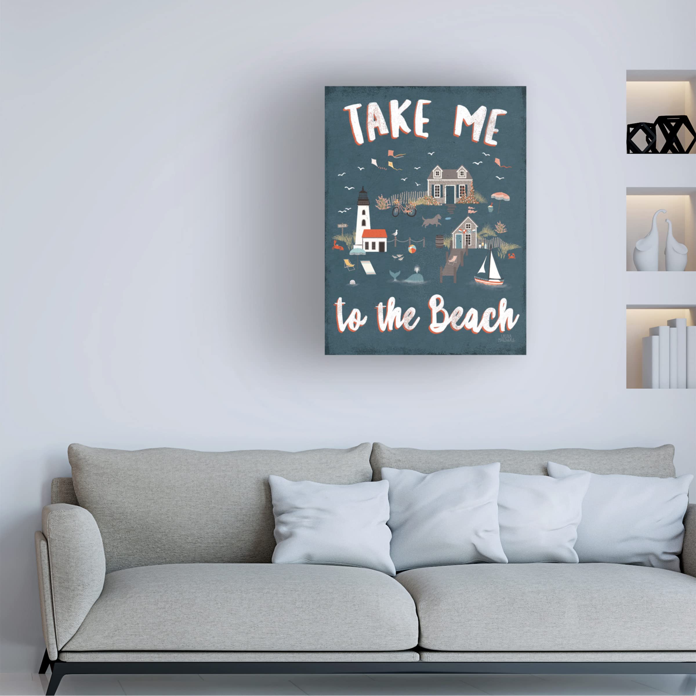 Laura Marshall 'Seaside Village VI' Canvas Wall Art Print - Coastal Beach Landscape Painting for Living Room, Bedroom & Office Decor