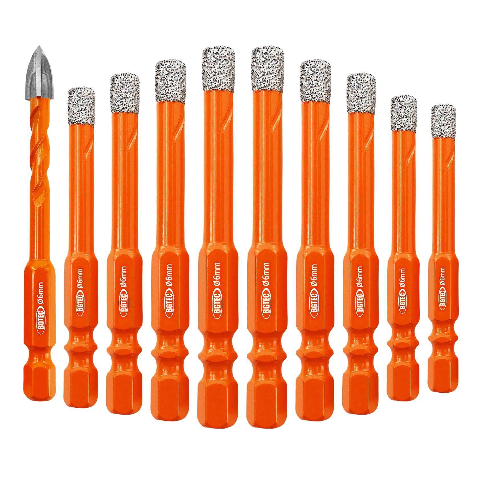 BGTEC 10-Piece Diamond Drill Bit Set with Quick Change Hex Shank - 1/4