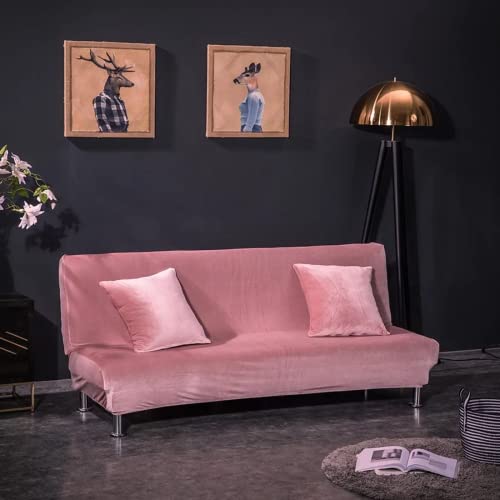 Velvet Armless Futon Slipcover - Stretch Silver Fox Sofa Bed Cover, Modern Solid Color Futon Cover for Folding Bed (Pink, 61-72.8 inches/155-185cm) - Perfect for Living Room, Dorm Room & Guest Bedroom Decor