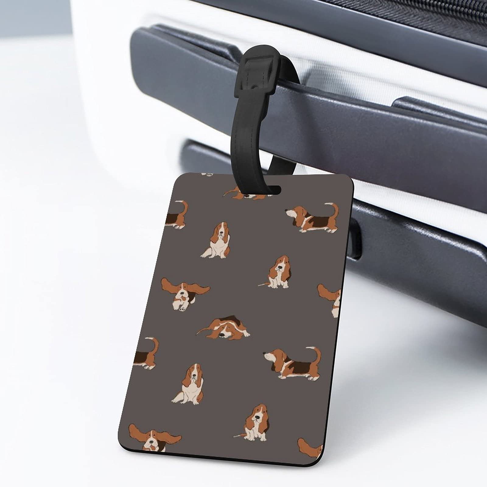 Personalized Basset Hound Dog Luggage Tag - Durable Travel ID Card Holder for Business Trips & Vacation | Pet Lover Gift Idea for Airplane, Suitcase & Backpack Identification