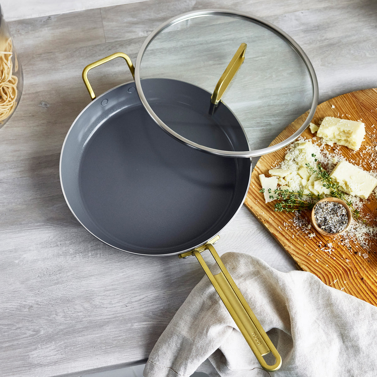 Stanley Tucci™ 4-Piece Stainless Steel Ceramic Nonstick Fry Pan Set with Champagne Handles & Free Tucci Cookbook – Perfect for Sautéing, Frying & Everyday Cooking