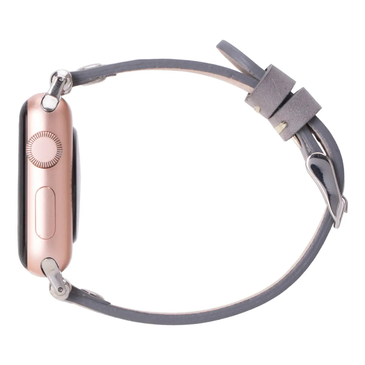 Slim Gray Leather Apple Watch Band with Silver Rivet - Stylish & Durable Replacement Strap for Workouts, Office & Everyday Wear