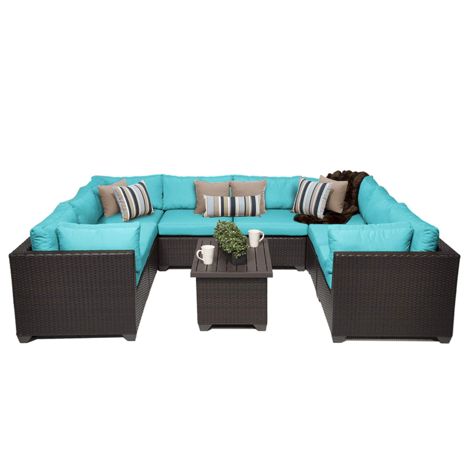 TK Classics 9-Piece Belle Outdoor Wicker Patio Furniture Set - Rattan Sofa, Chairs & Coffee Table - Perfect for Garden, Poolside & Backyard Relaxation (Aruba 09a)