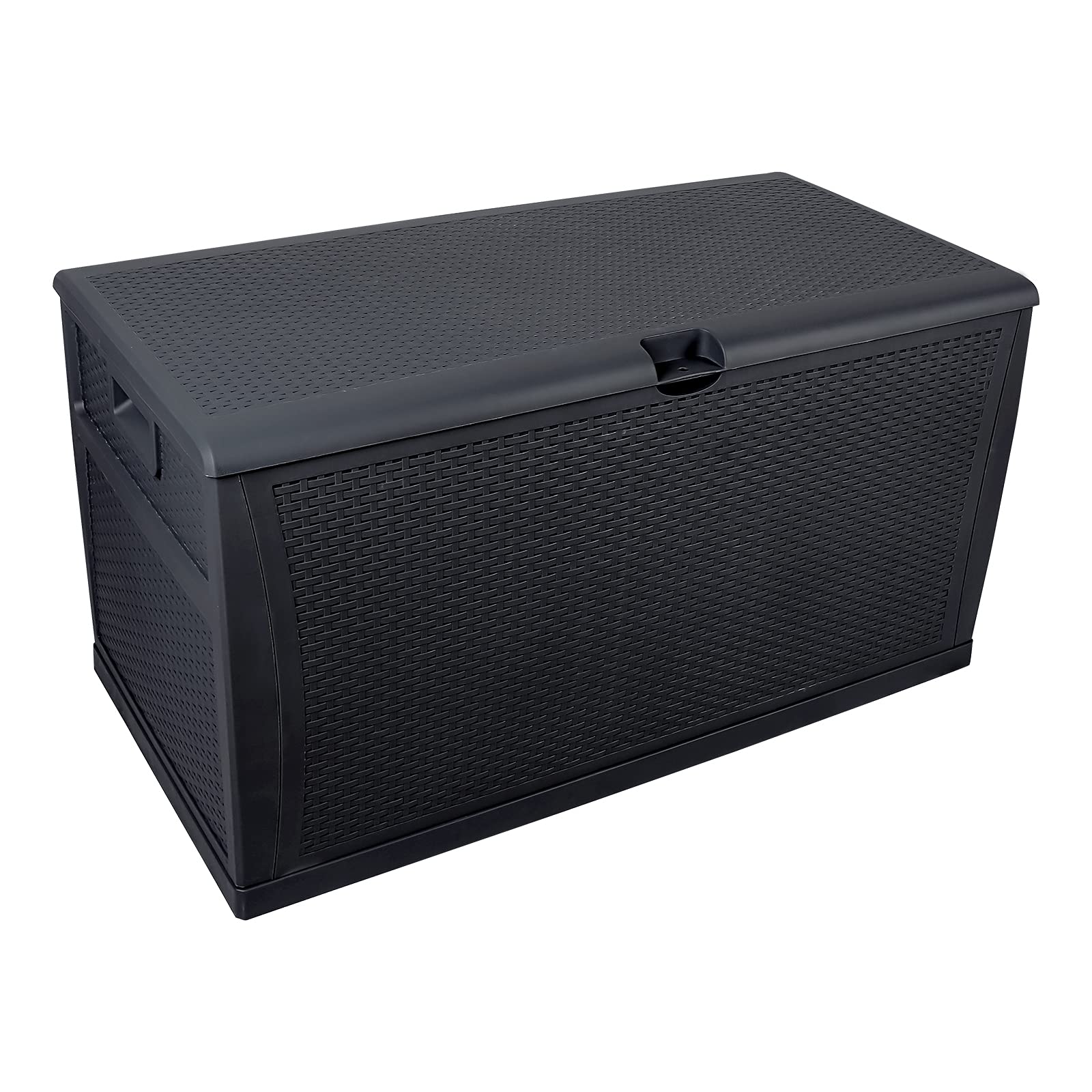 120 Gallon Outdoor Garden Storage Deck Box - Weatherproof Resin Container with Rattan Look Design for Patio, Backyard, Poolside - Perfect for Storing Cushions, Toys & Outdoor Gear