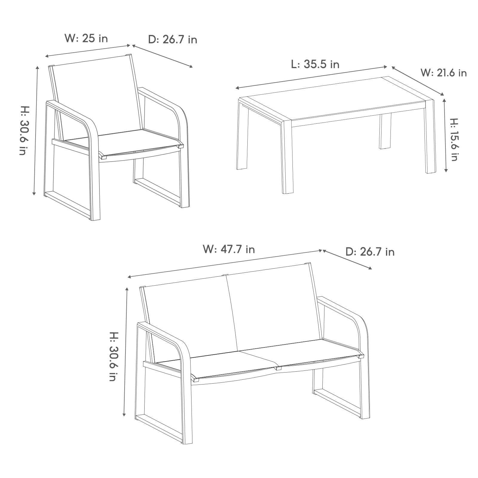 4-Piece Aluminum Outdoor Patio Conversation Set with Breathable Textilene - Loveseat, Table & Chairs for Yard, Balcony, Garden (Grey) - Perfect for Backyard Relaxation & Outdoor Entertaining