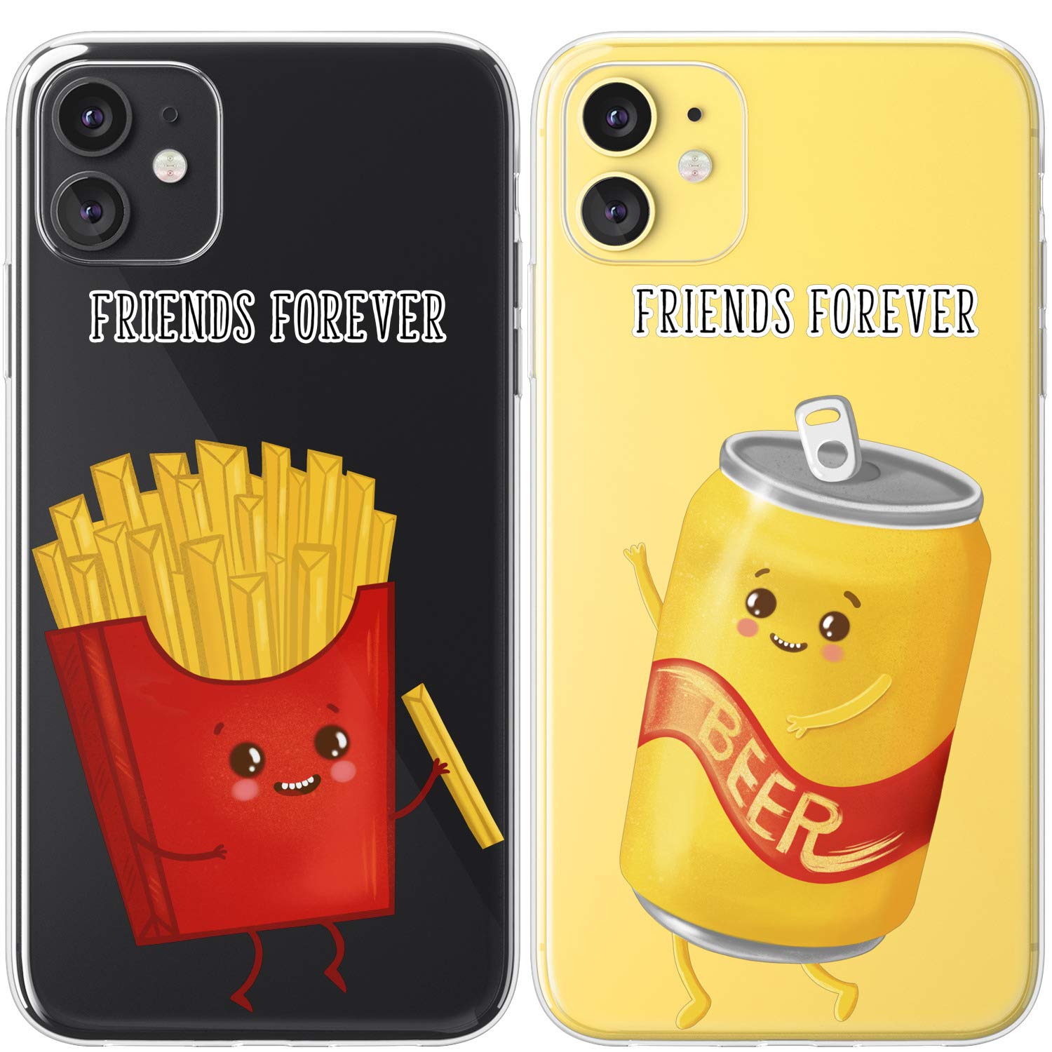 Cute Matching Phone Cases for iPhone 15 Pro Max/14 Plus/13/12 Mini/11/SE/XS/XR/8/7 - Best Friend BFF Junk Food Fries Design - 2-Pack Set - Perfect Gift for Birthday, Friendship Day & Couple Accessories