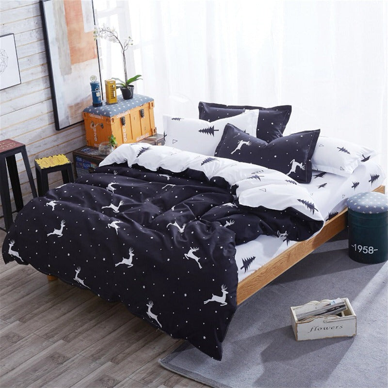 Christmas Tree and Deer Bedding Set - Cozy Holiday Themed Bed Sheets for Winter Decor - Perfect for Christmas Bedroom Decorations & Festive Home Styling